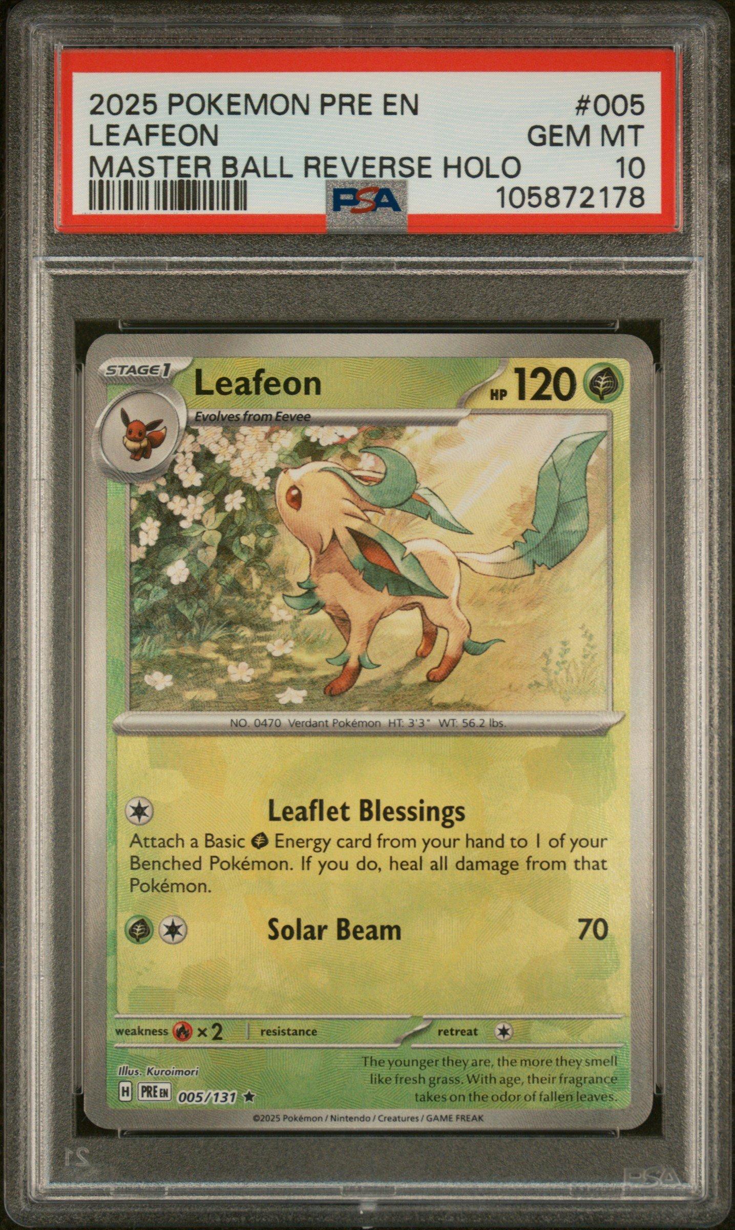2025 Pokemon Pre En-prismatic Evolutions 005 Leafeon Master Ball