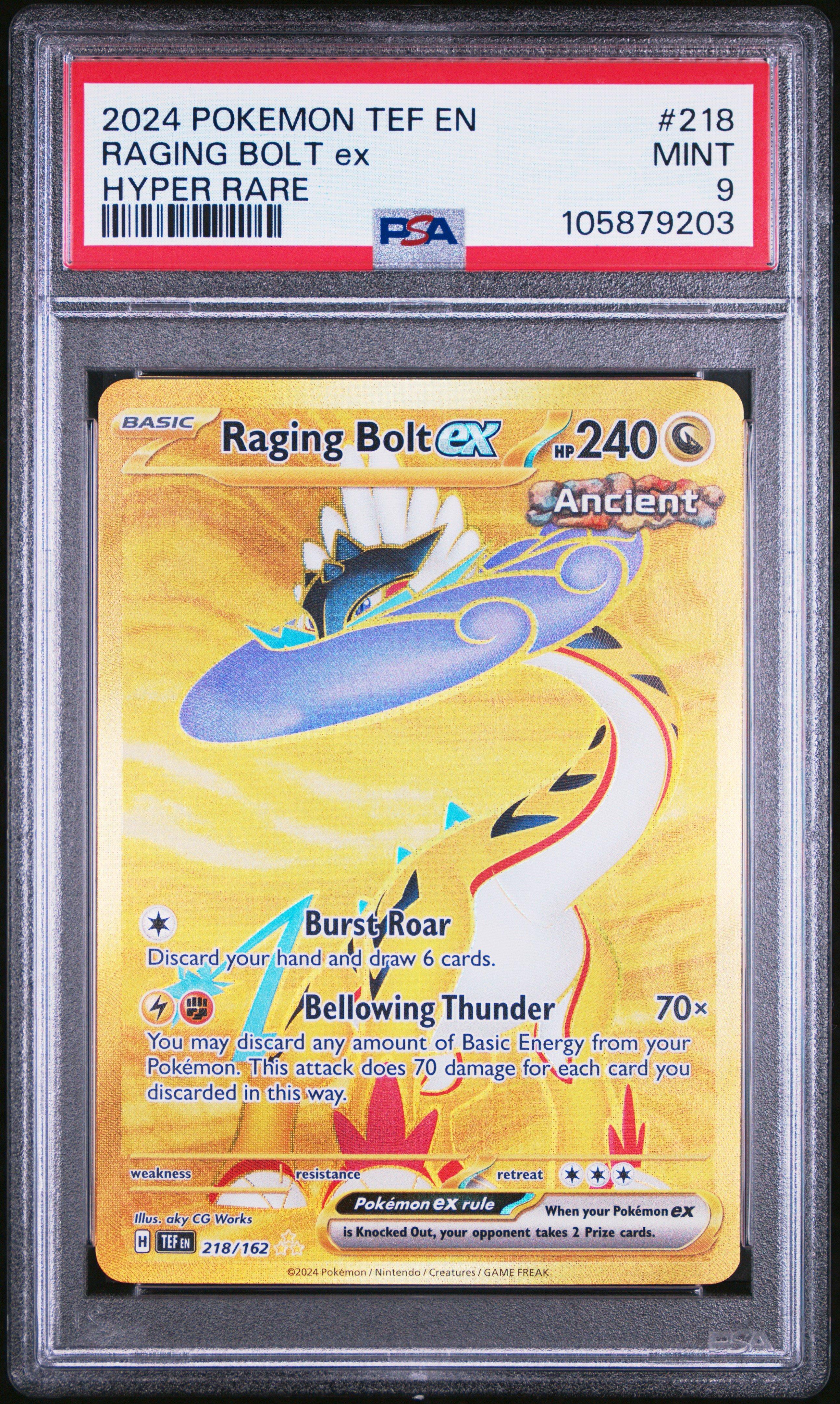 2024 Pokemon Tef En-temporal Forces 218 Raging Bolt Ex Hyper Rare PSA