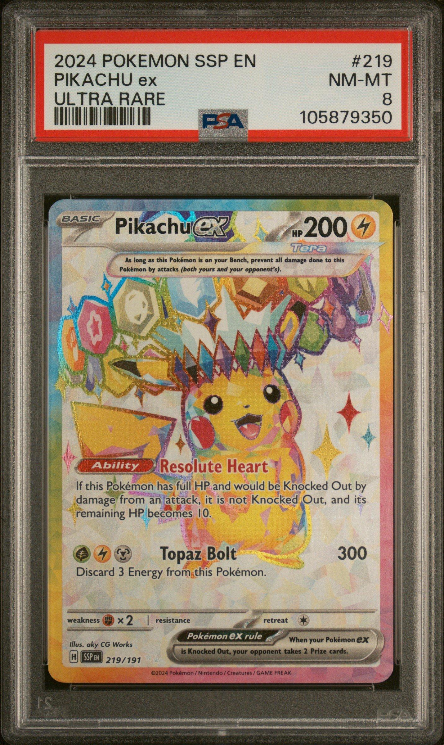 2024 ピカチュウex SAR PSA10 2024 Pokemon Ssp En-surging Sparks 219 Pikachu Ex Ultra Rare PSA 8