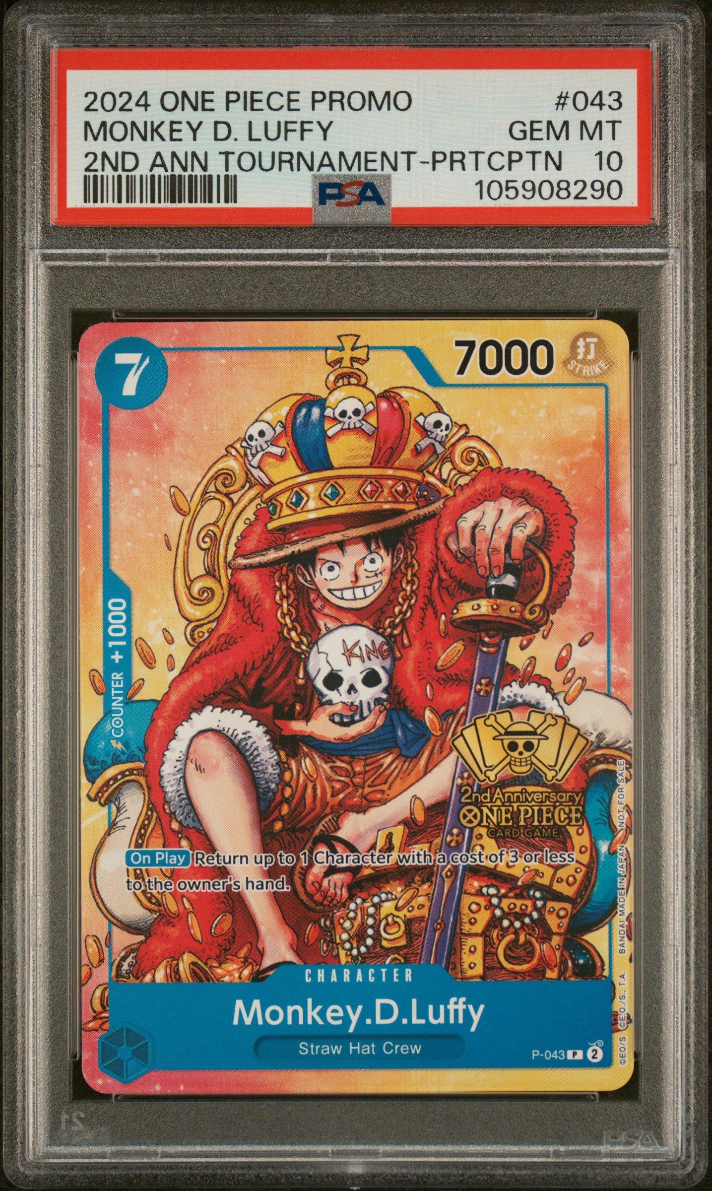 2024 One Piece Promos 043 Monkey D. Luffy 2nd Anniversary Tournament-participation PSA 10