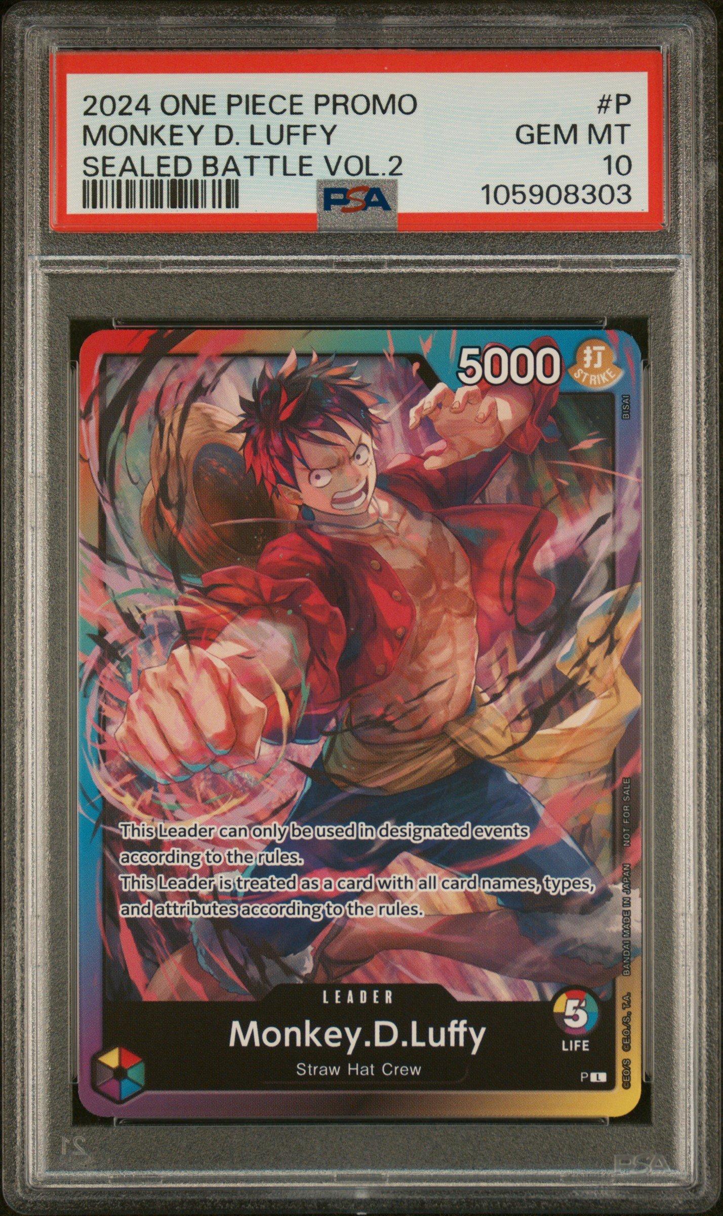 2024 One Piece Promos P Monkey D. Luffy Sealed Battle Vol.2 PSA 10