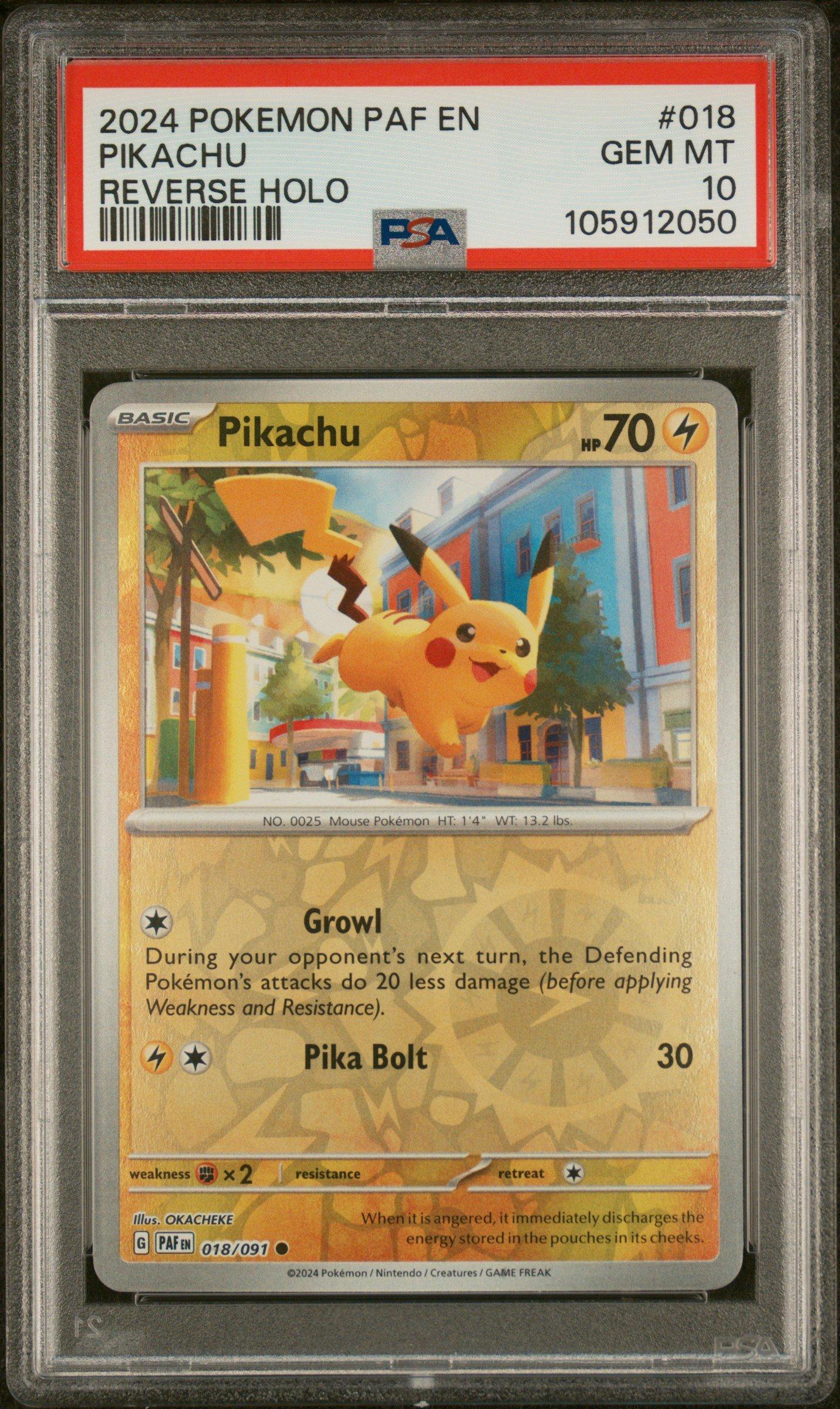 2024 Pokemon Paf En-paldean Fates 018 Pikachu Reverse Holo PSA 10