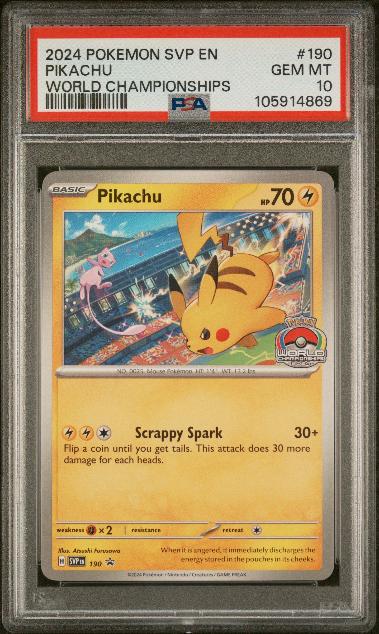 2024 Pokemon Svp En-sv Black Star Promo 190 Pikachu World Championships PSA