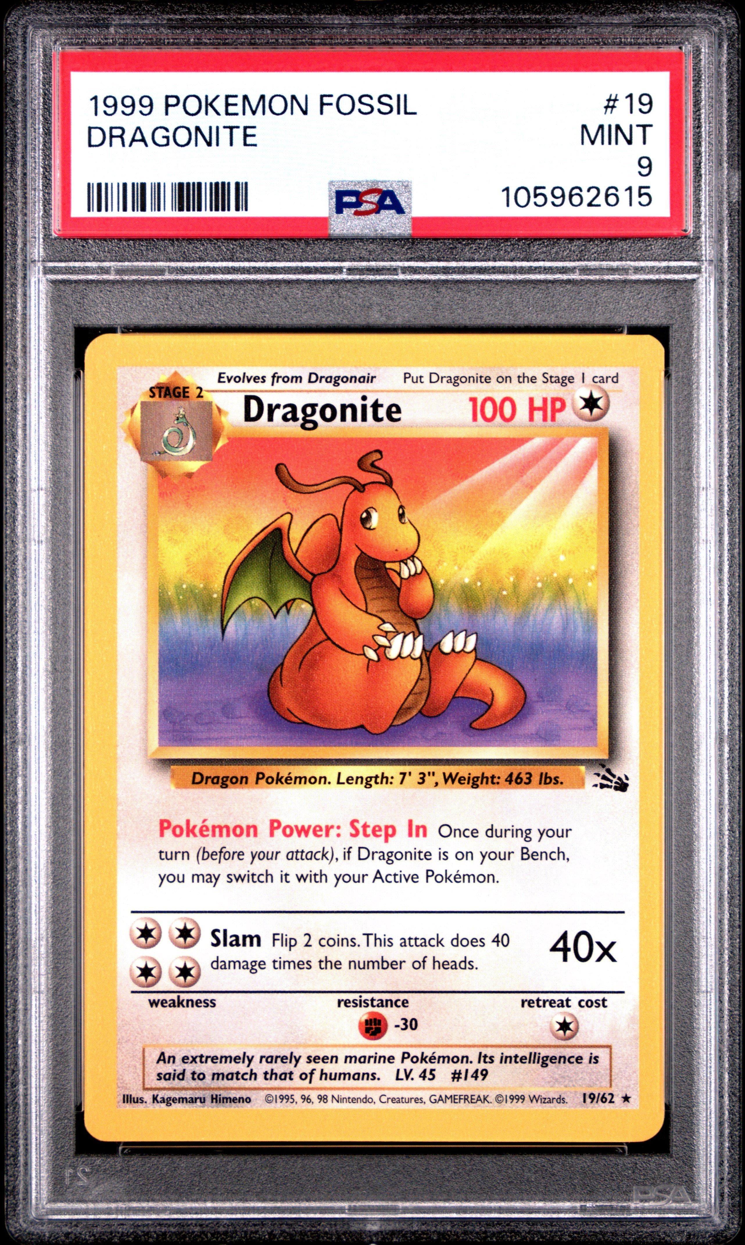 1999 Pokemon Fossil 19 Dragonite PSA 9