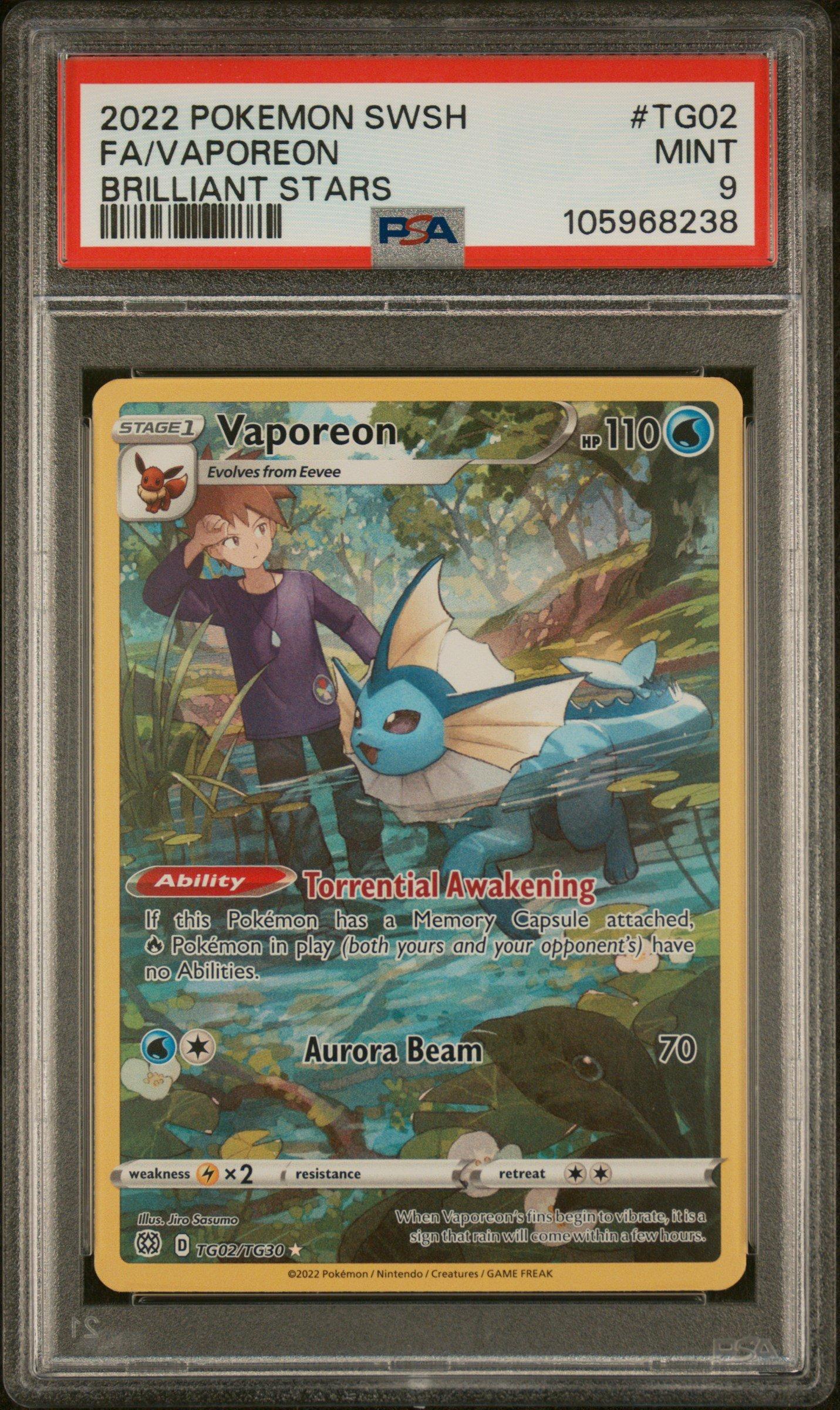 2022 Pokemon Sword & Shield Brilliant Stars Tg02 Full Art/vaporeon PSA
