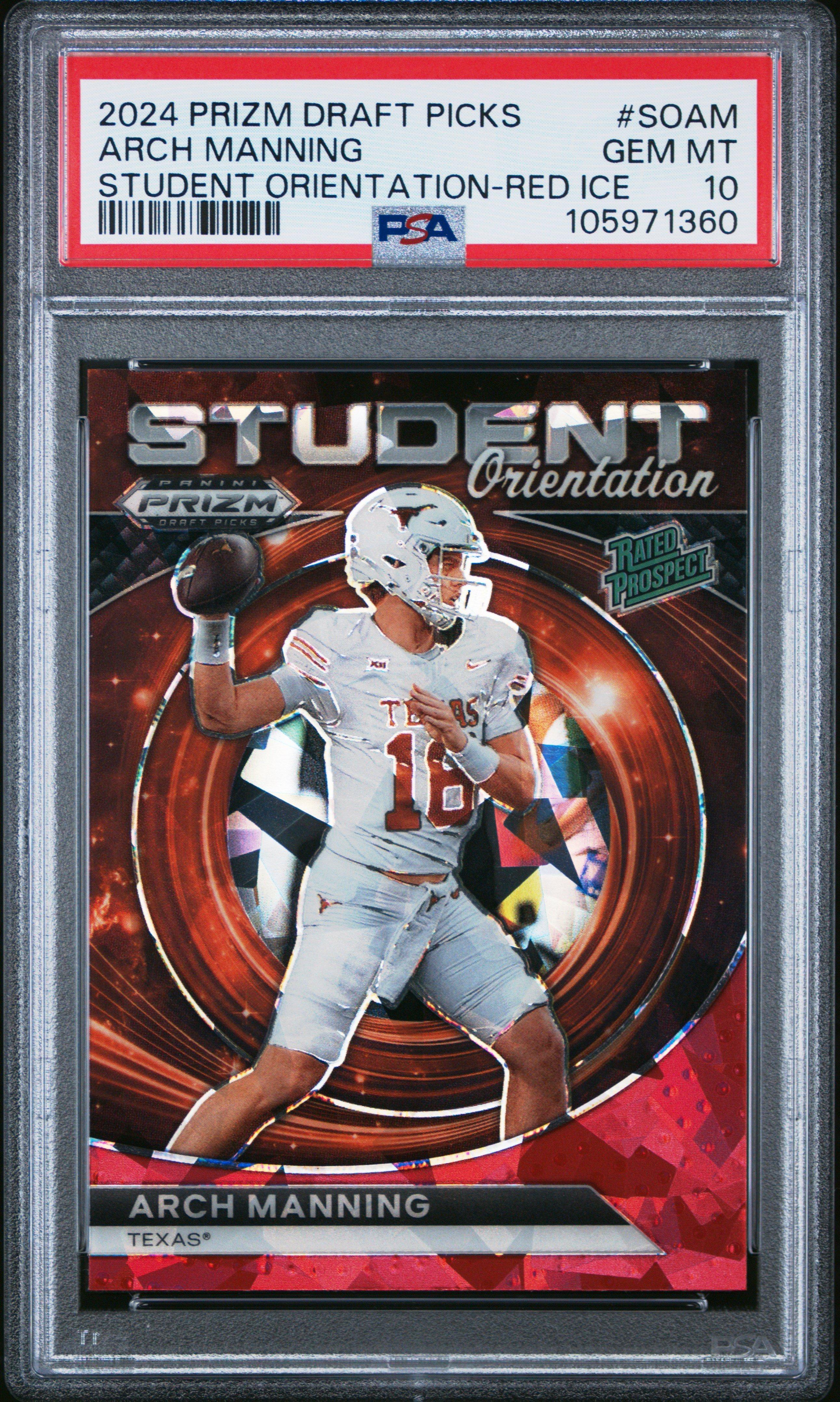 2024 Panini Prizm Draft Picks Student Orientation Soam Arch Manning Red Ice PSA 10