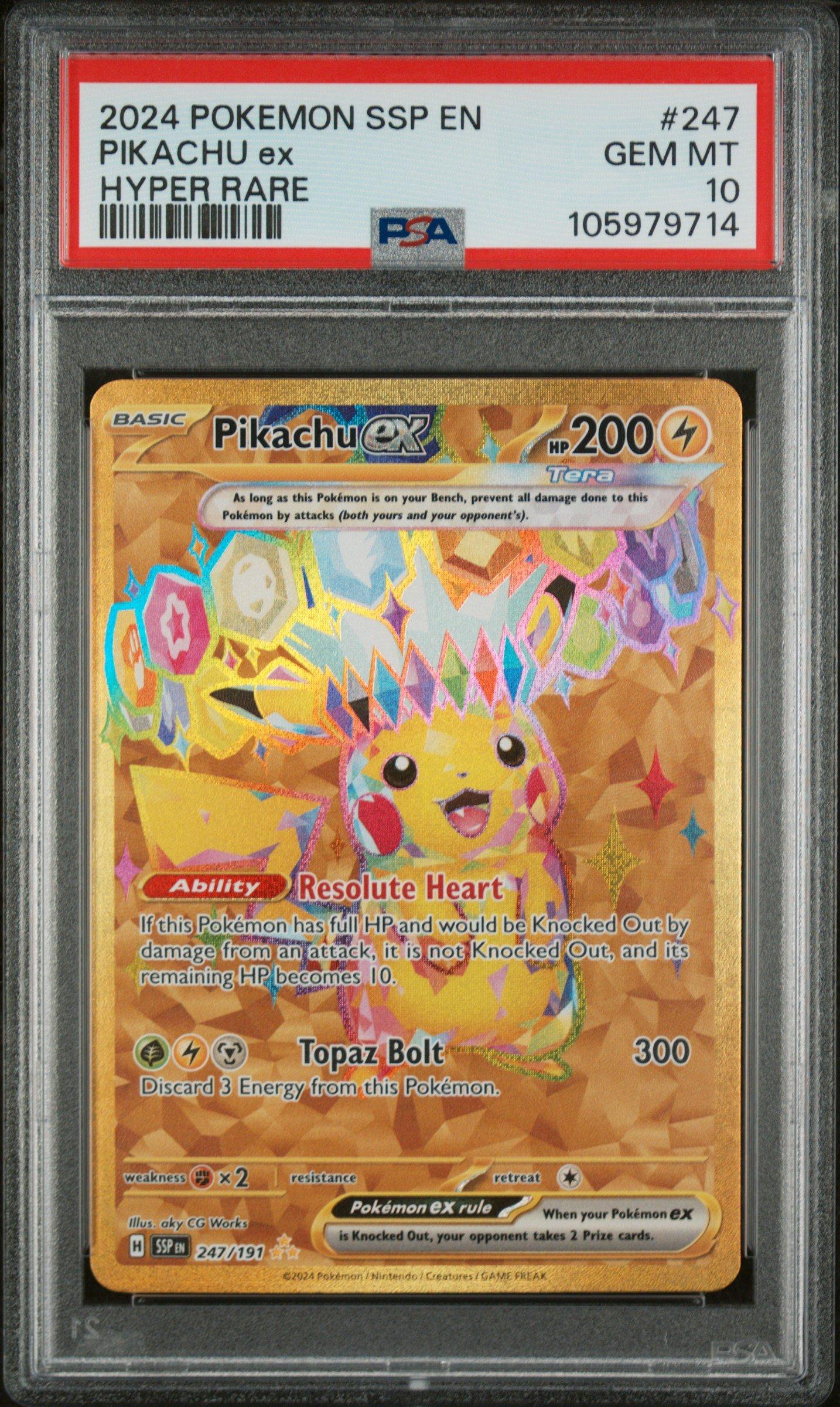 surging sparks hyper rare cards 2024 Pokemon Ssp En-surging 247 Pikachu Ex PSA 10 Graded Card This Pokemon does not receive damage from attacks when on the bench Pikachu ex220 HP Pikachu ex - 247/191 -
