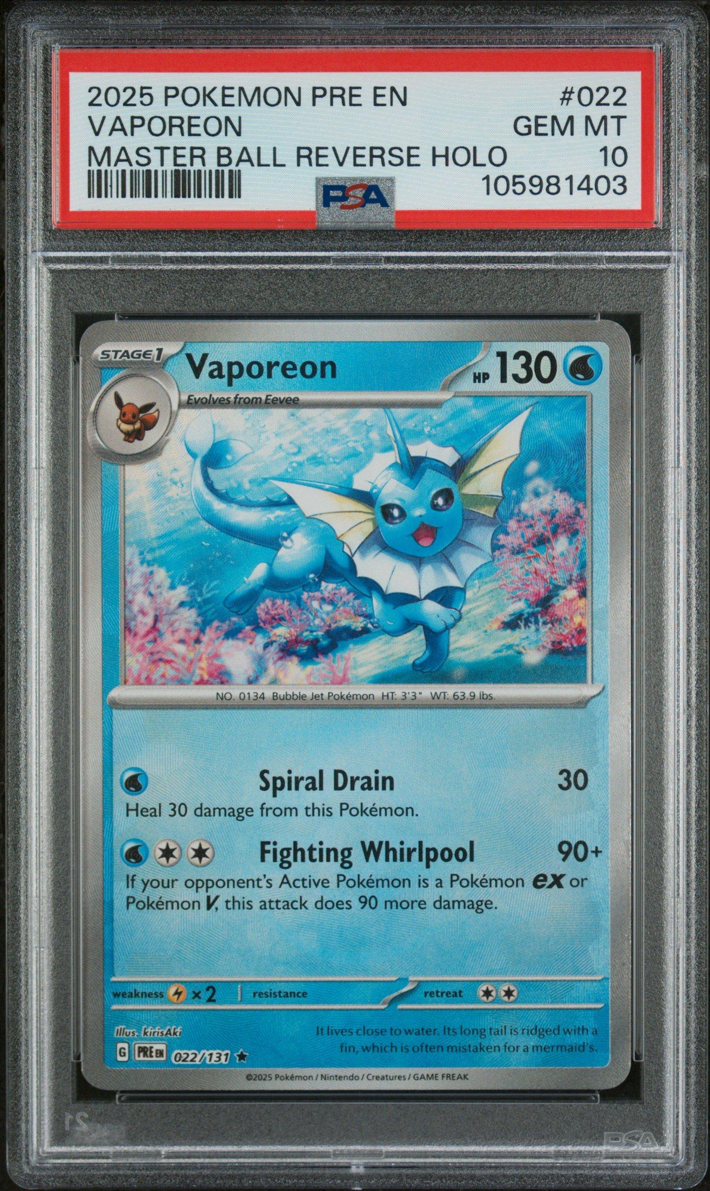 2025 Pokemon Pre En-prismatic Evolutions 022 Vaporeon Master Ball