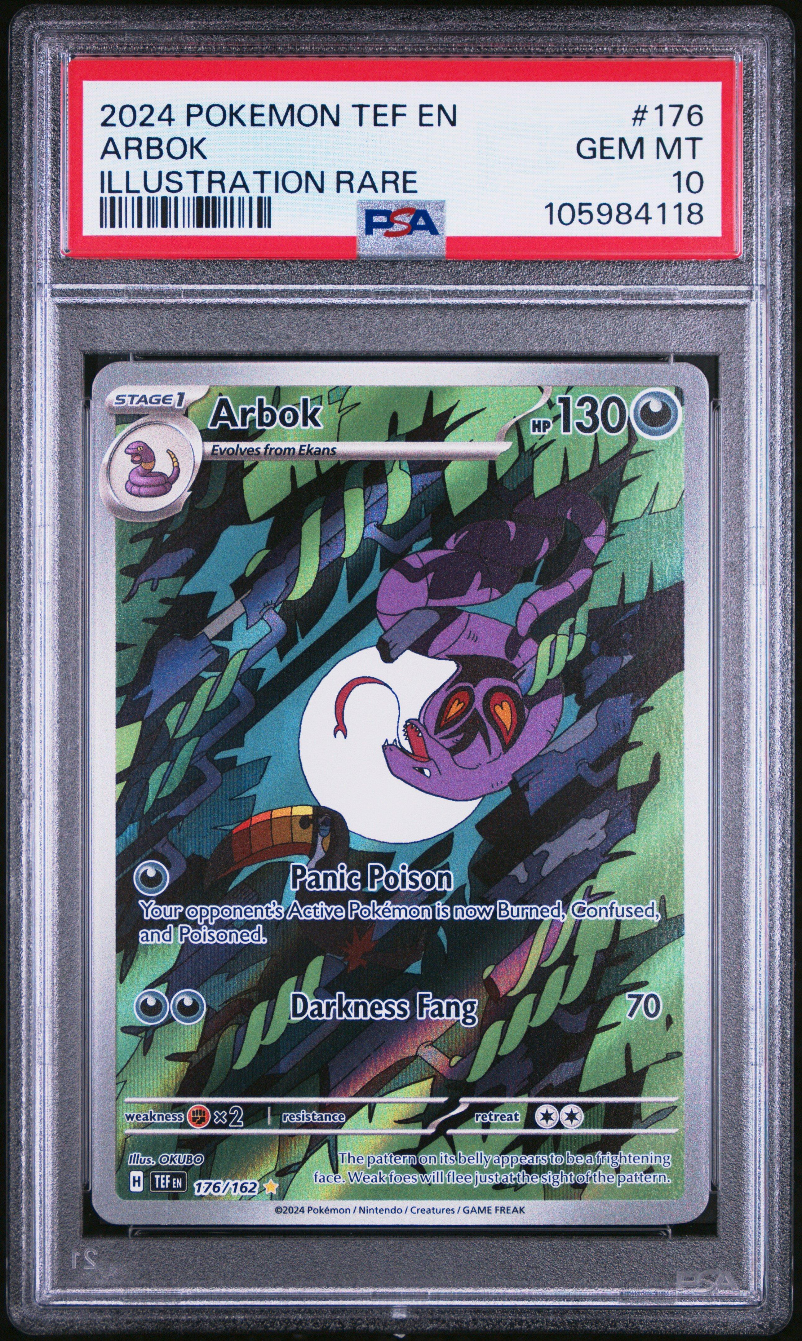 2024 Pokemon Tef En-temporal Forces 176 Arbok Illustration Rare PSA 10