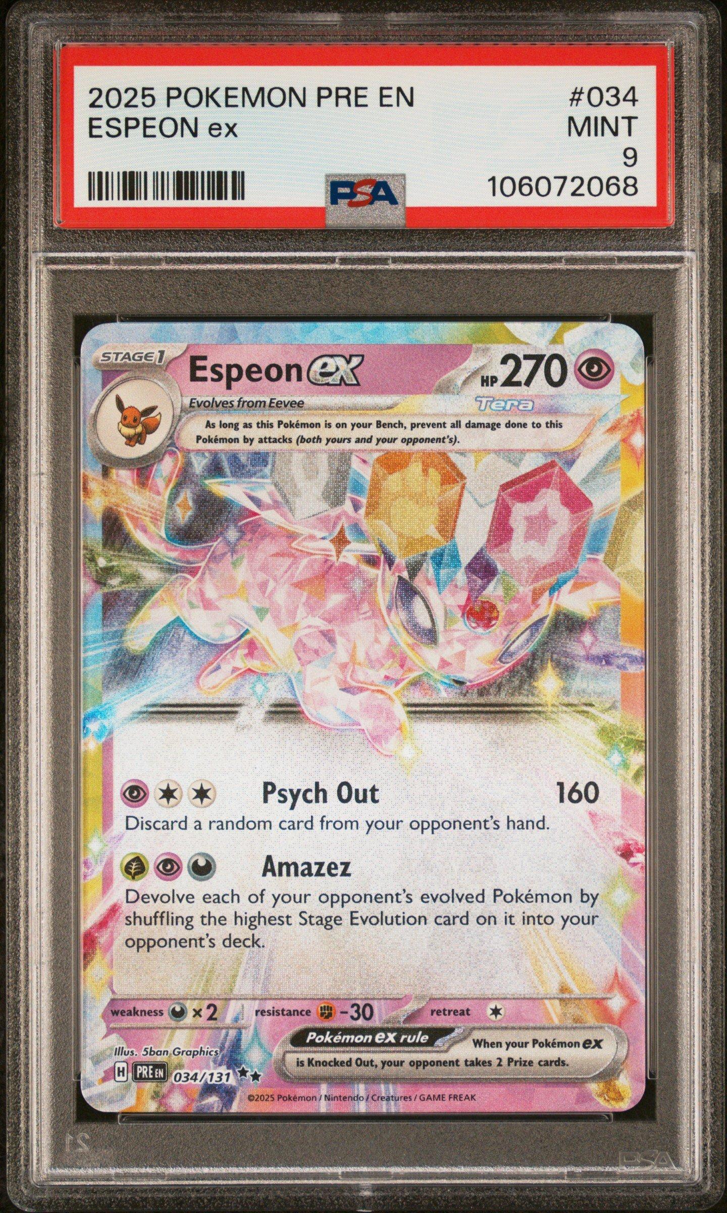 2025 Pokemon Pre En-prismatic Evolutions 034 Espeon Ex PSA
