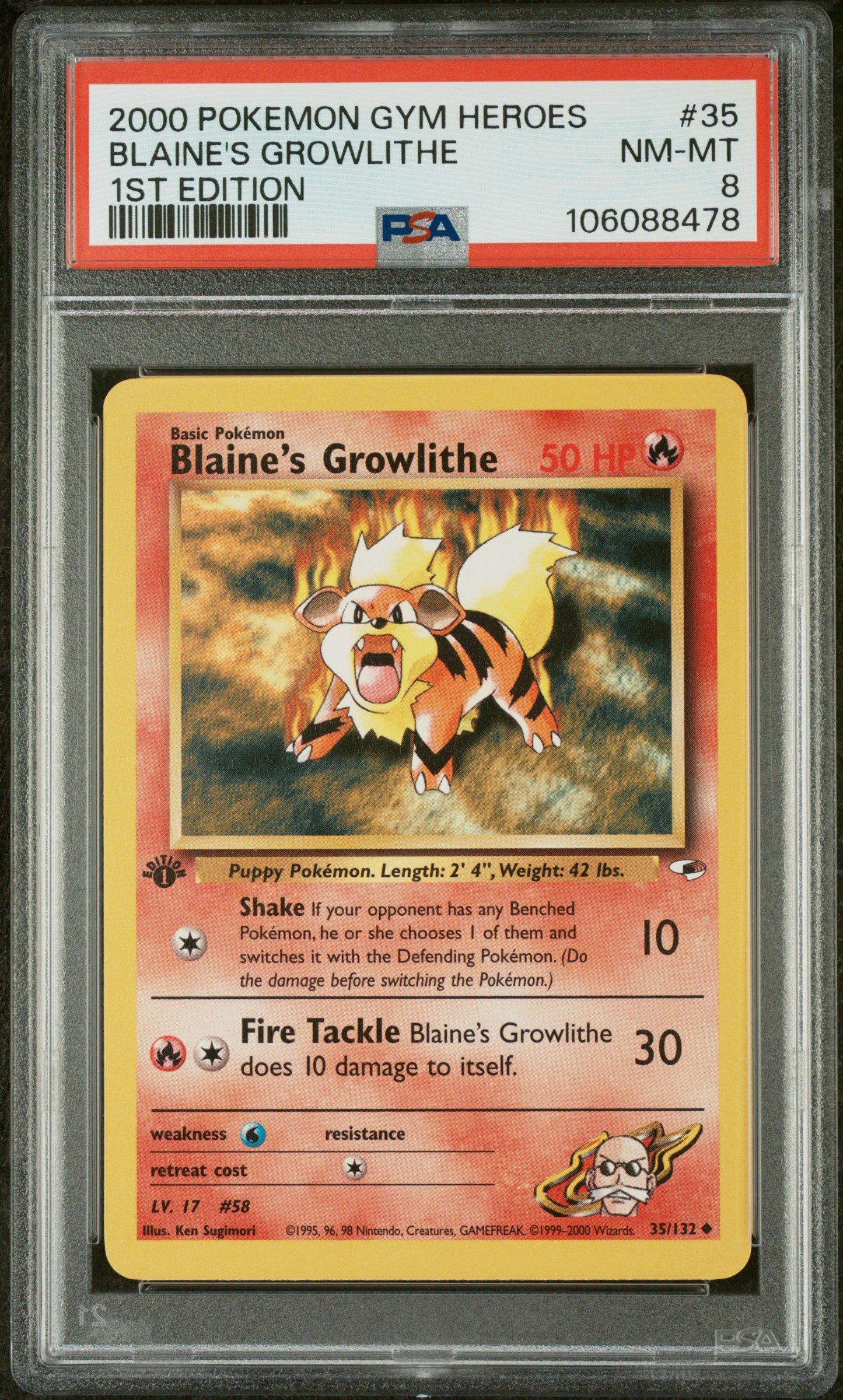 2000 Pokemon Gym Heroes 35 Blaine's Growlithe 1st Edition PSA