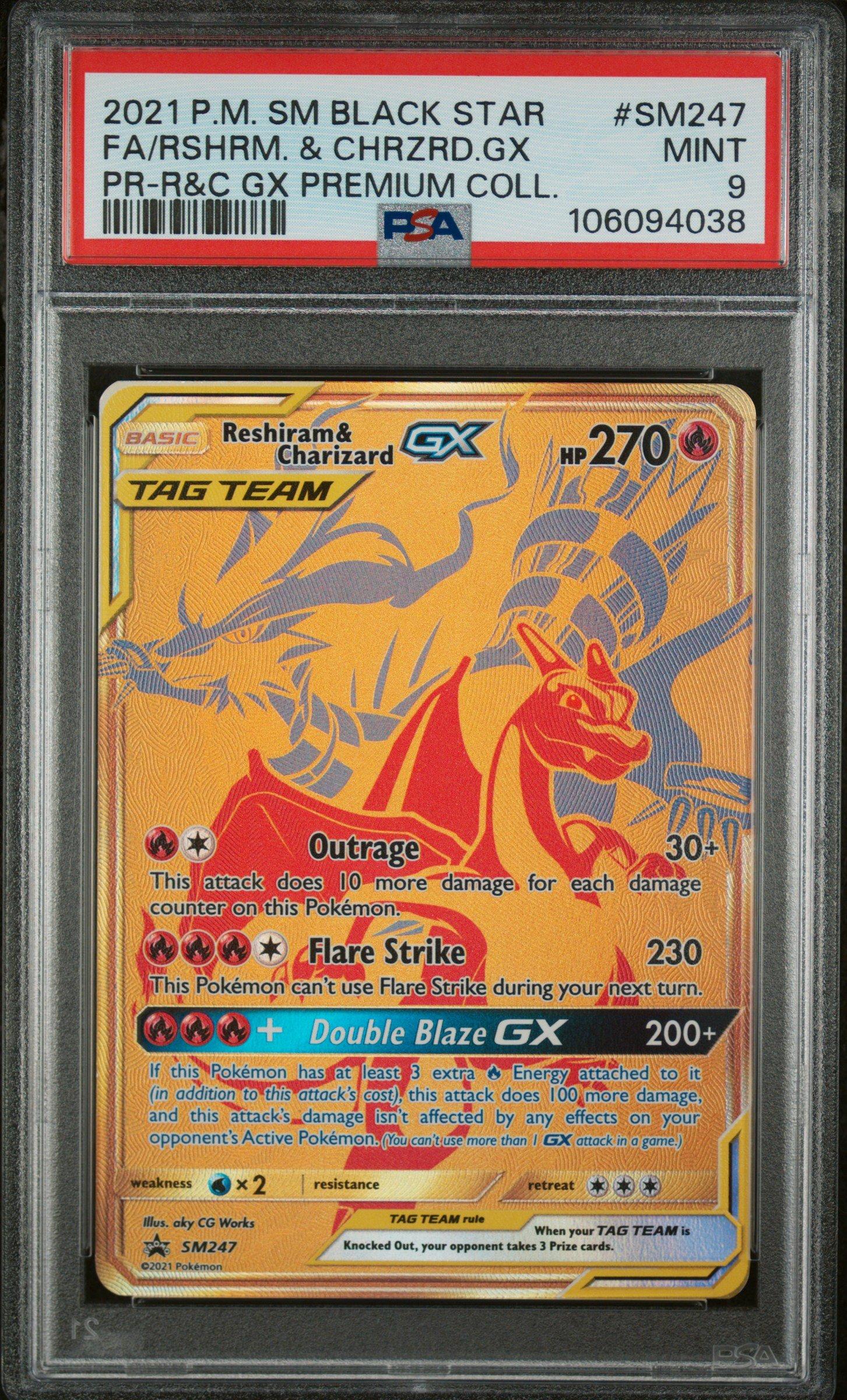2021 Pokemon Sm Black Star Promo Sm247 Full Art/reshiram & Charizard Gx Reshiram & Charizard Gx Premium Collection PSA