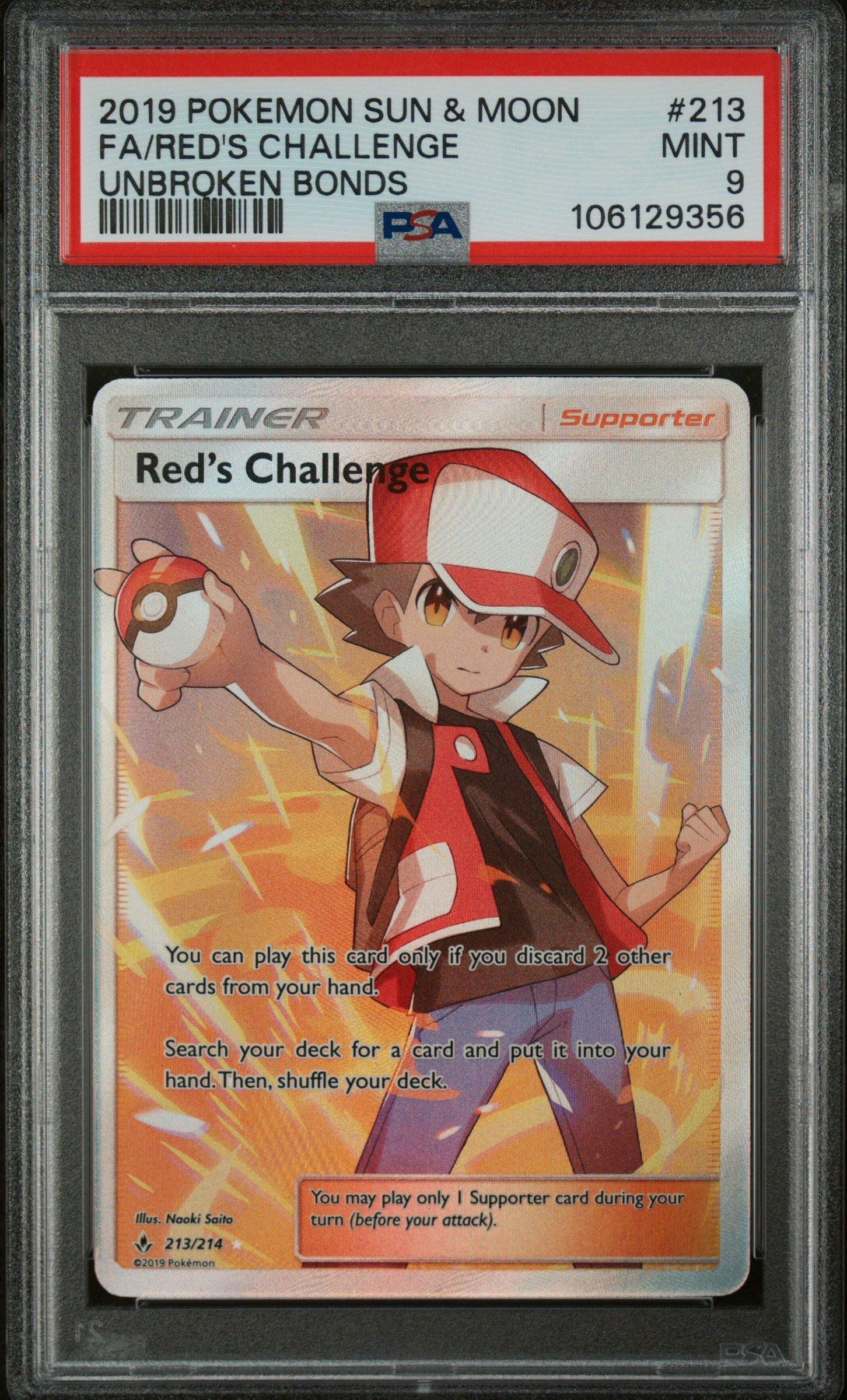 2019 Pokemon Sun & Moon Unbroken Bonds 213 Full Art/red's Challenge PSA
