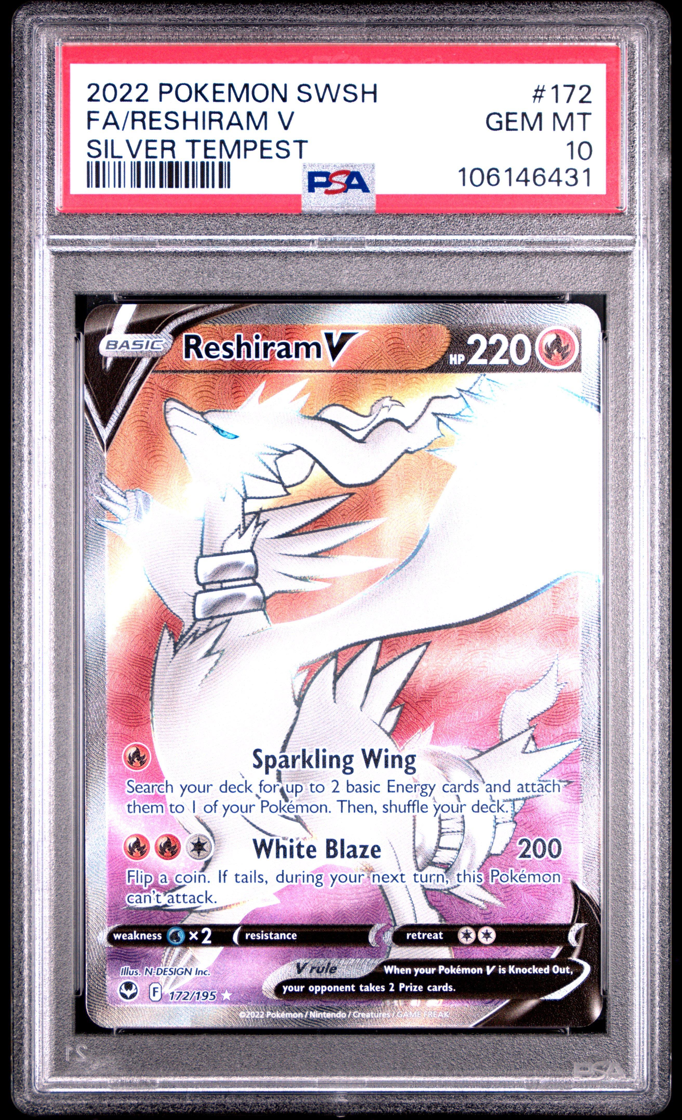 2022 Pokemon Sword & Shield Silver Tempest 172 Full Art/reshiram V PSA