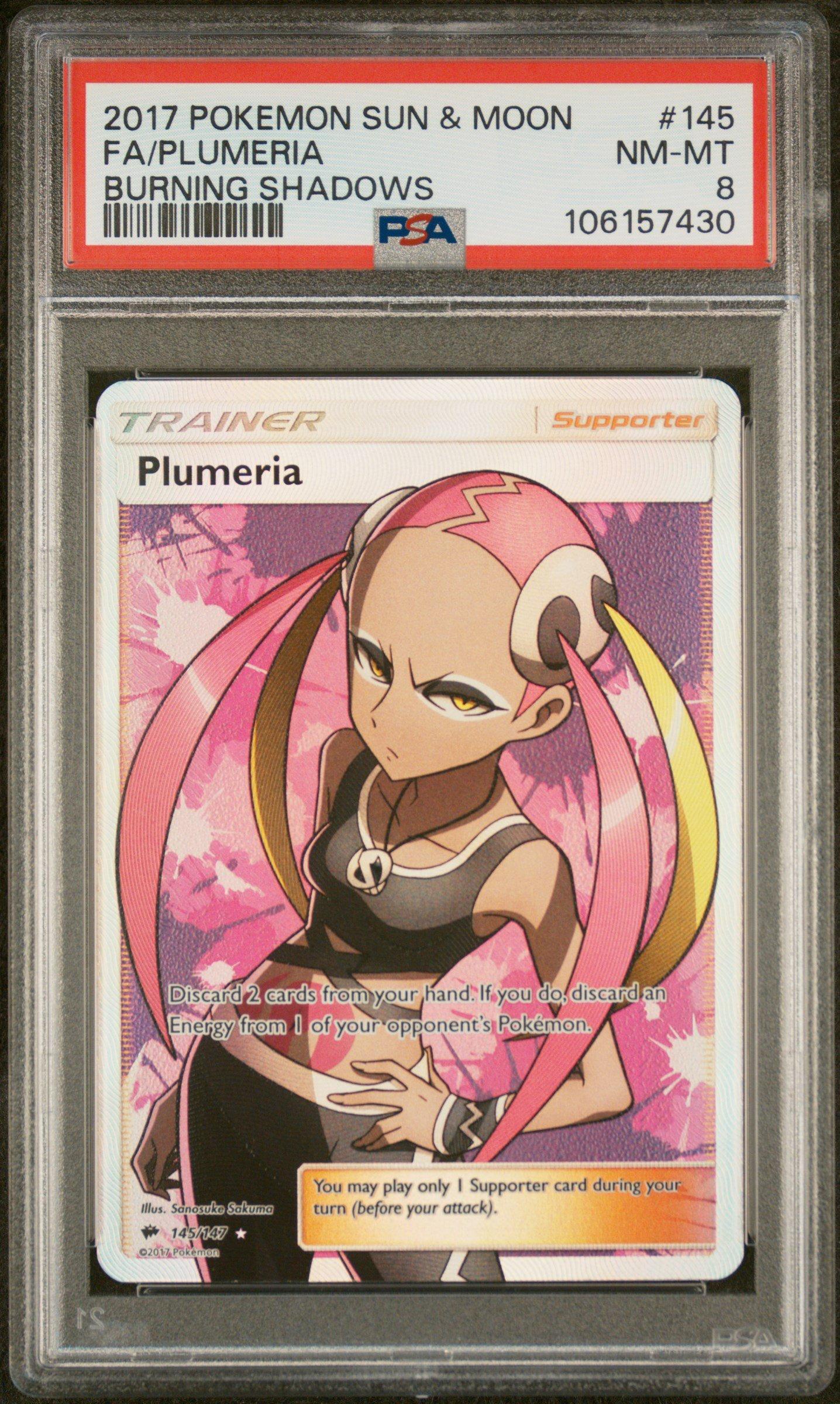 2017 Pokemon Sun & Moon Burning Shadows 145 Full Art/plumeria PSA 8
