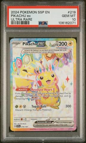 ポケモンカードゲーム 2024 Pikachu ex SPECIAL ART RARE PSA10 2024 Pokemon Ssp En-surging Sparks 219 Pikachu Ex Ultra Rare PSA