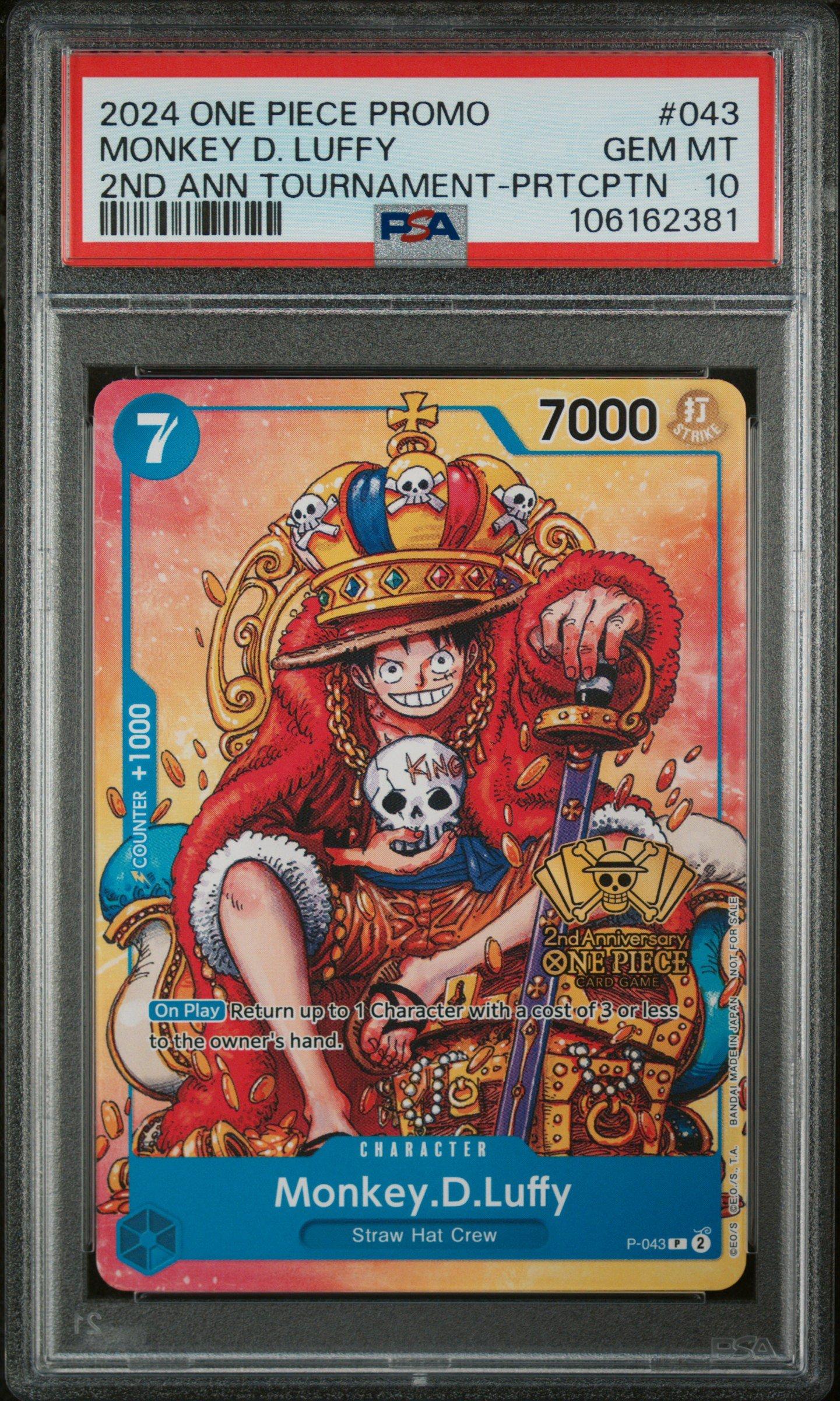 2024 One Piece Promos 043 Monkey D. Luffy 2nd Anniversary Tournament-participation  PSA 10 Graded Card | GameStop