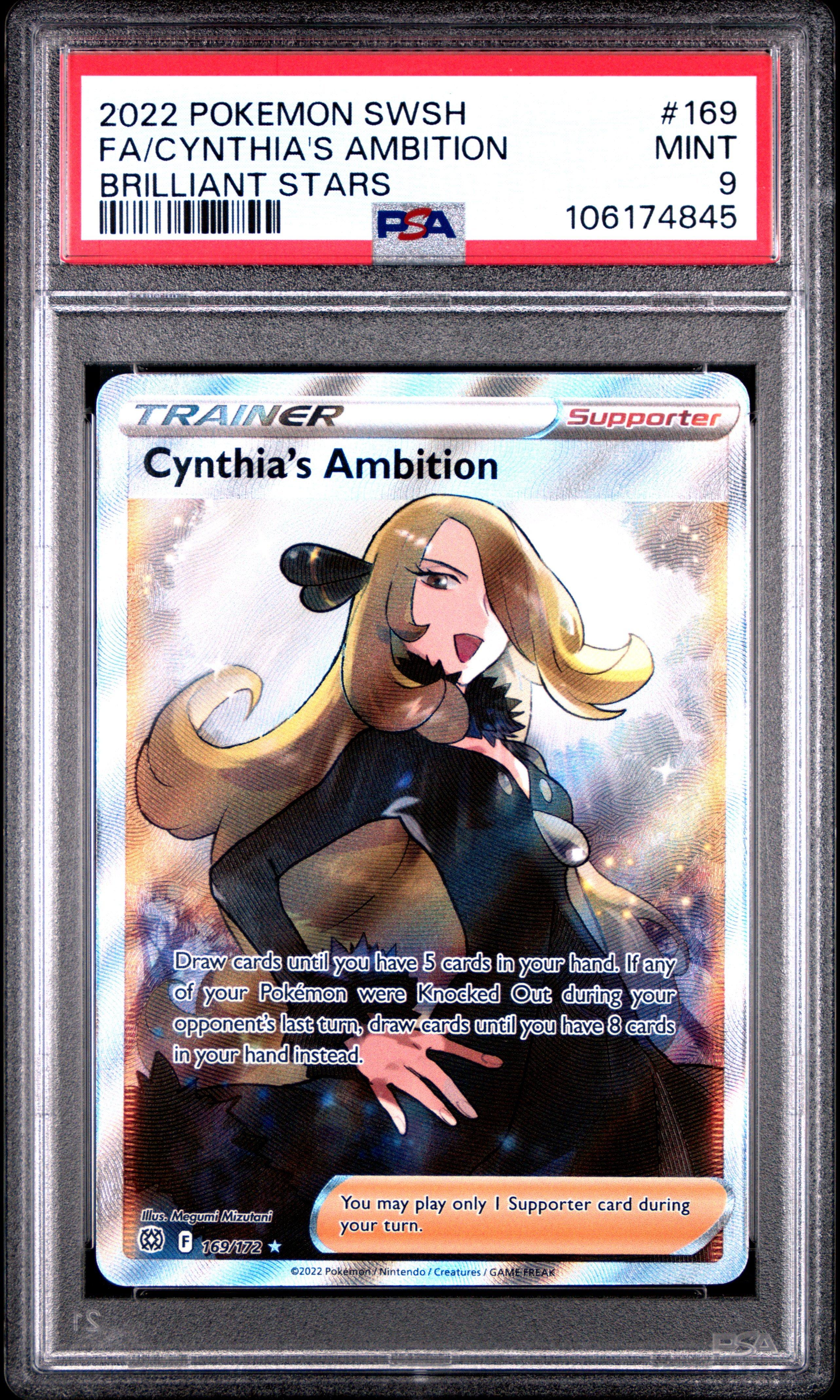 cynthia pokemon card price 2022 Sword & Shield Brilliant Stars 169 Full Art/cynthia's Ambition PSA 9 Graded If any of your Pokémon were Knocked Out during your opponents last turn Cynthia's Ambition 169/172 Brilliant Stars