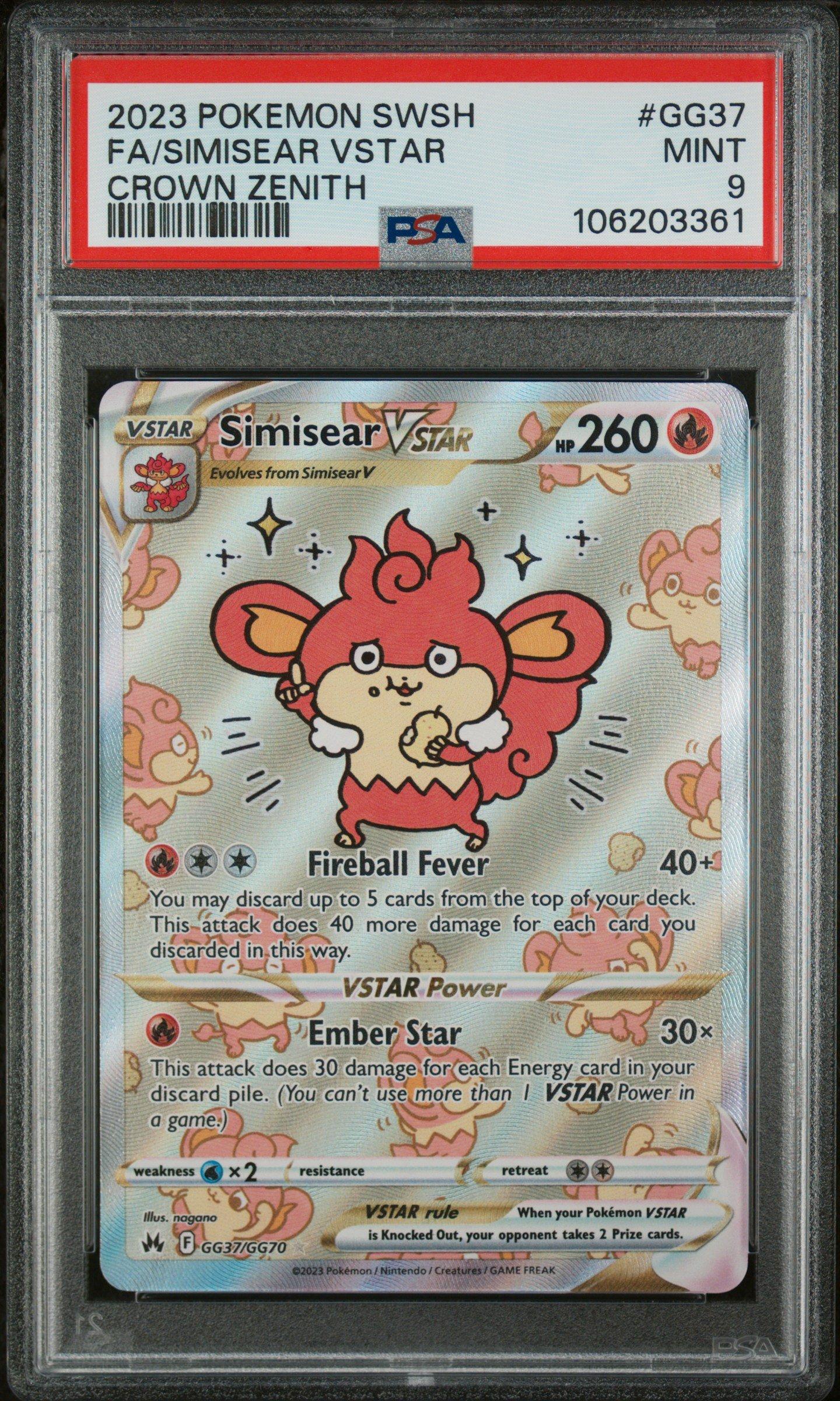2023 Pokemon Sword And Shield Crown Zenith Gg37 Full Art/simisear Vstar PSA