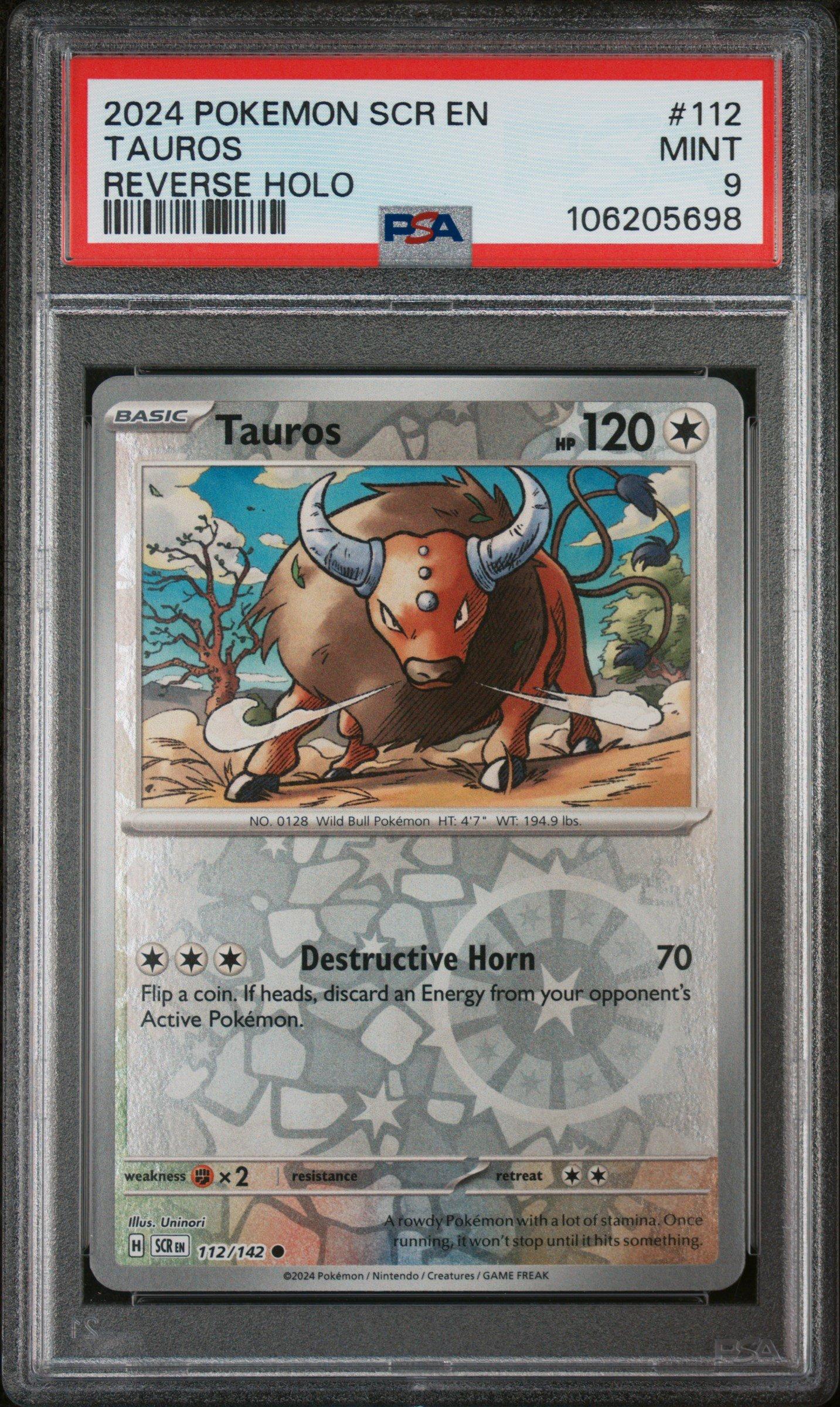 2024 Pokemon Scr En-stellar Crown 112 Tauros Reverse Holo PSA 9