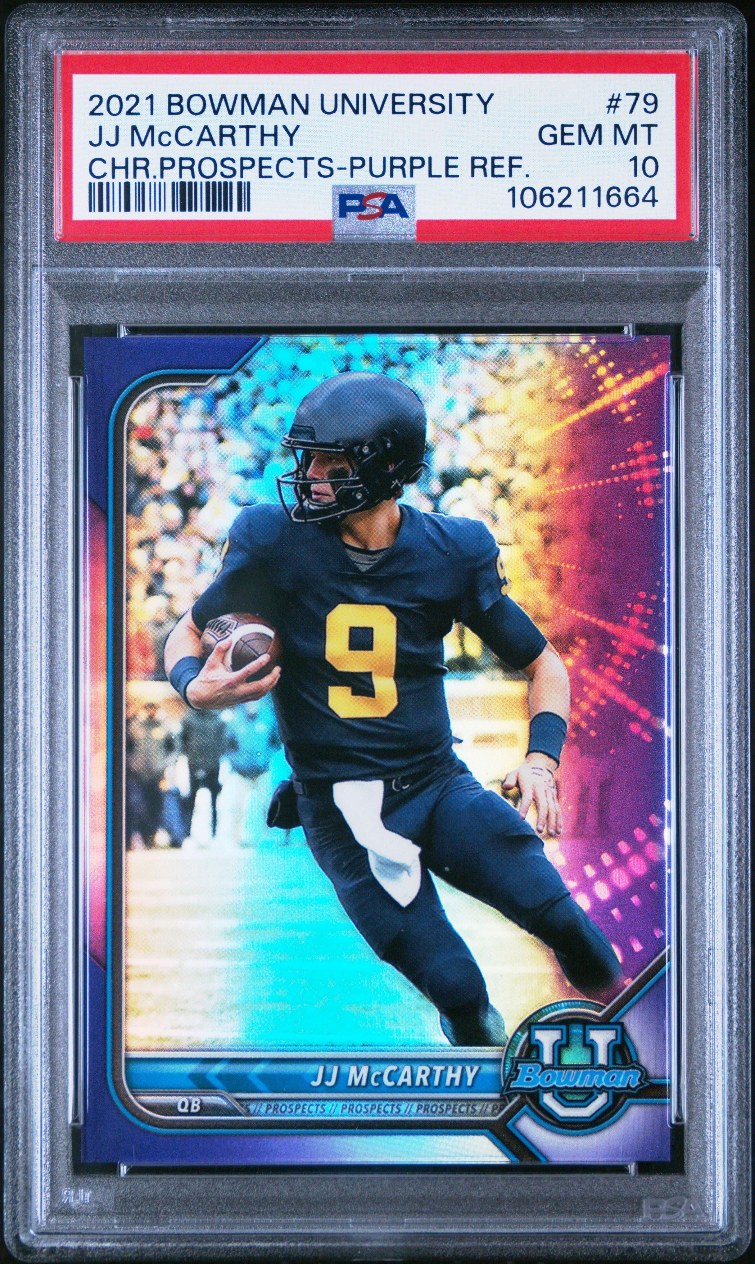 2021 Bowman University Chrome Prospects 79 Jj Mccarthy Purple Refractor PSA 10