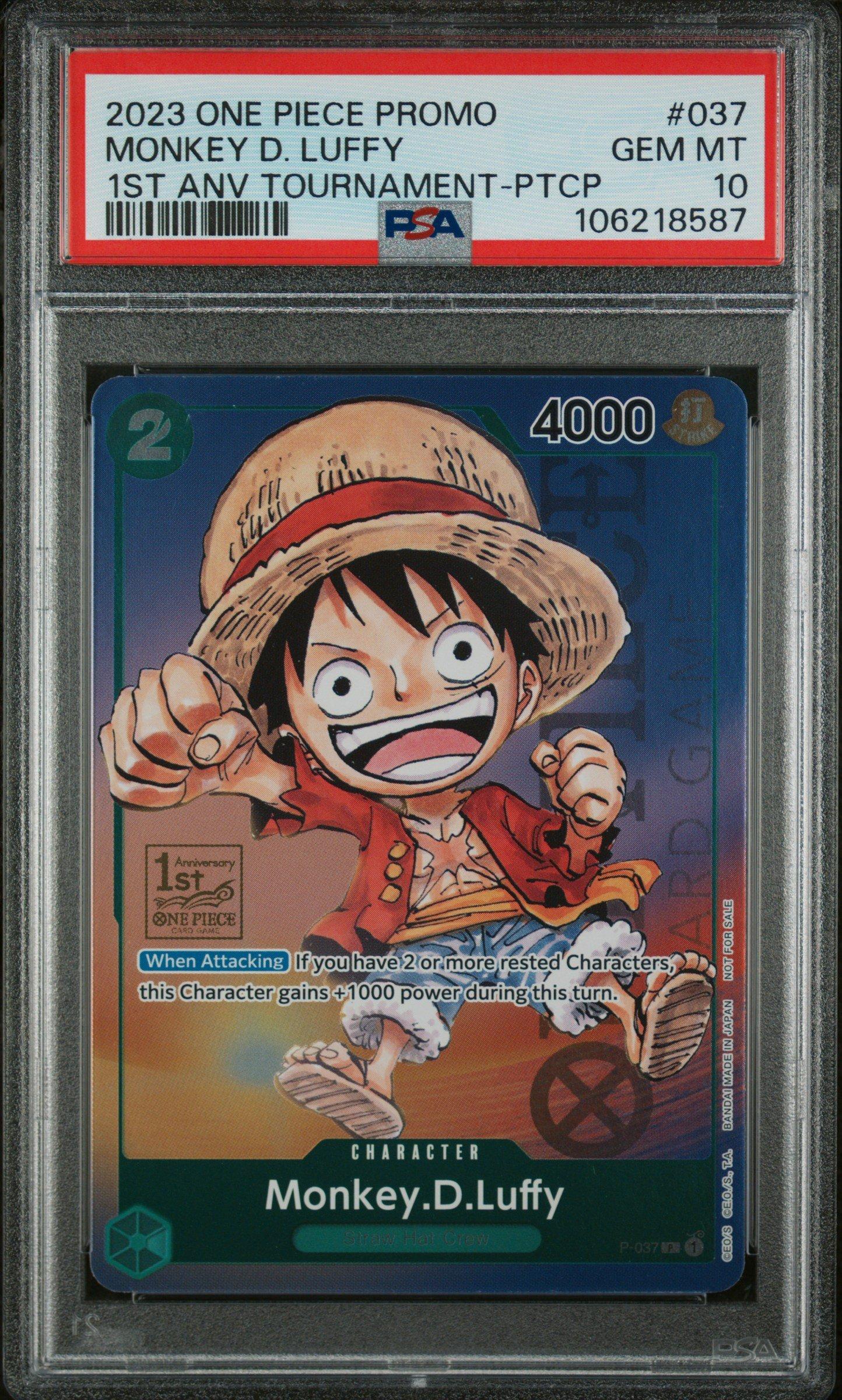 2023 One Piece Promos 037 Monkey D. Luffy 1st Anniversary Tournament-participation PSA