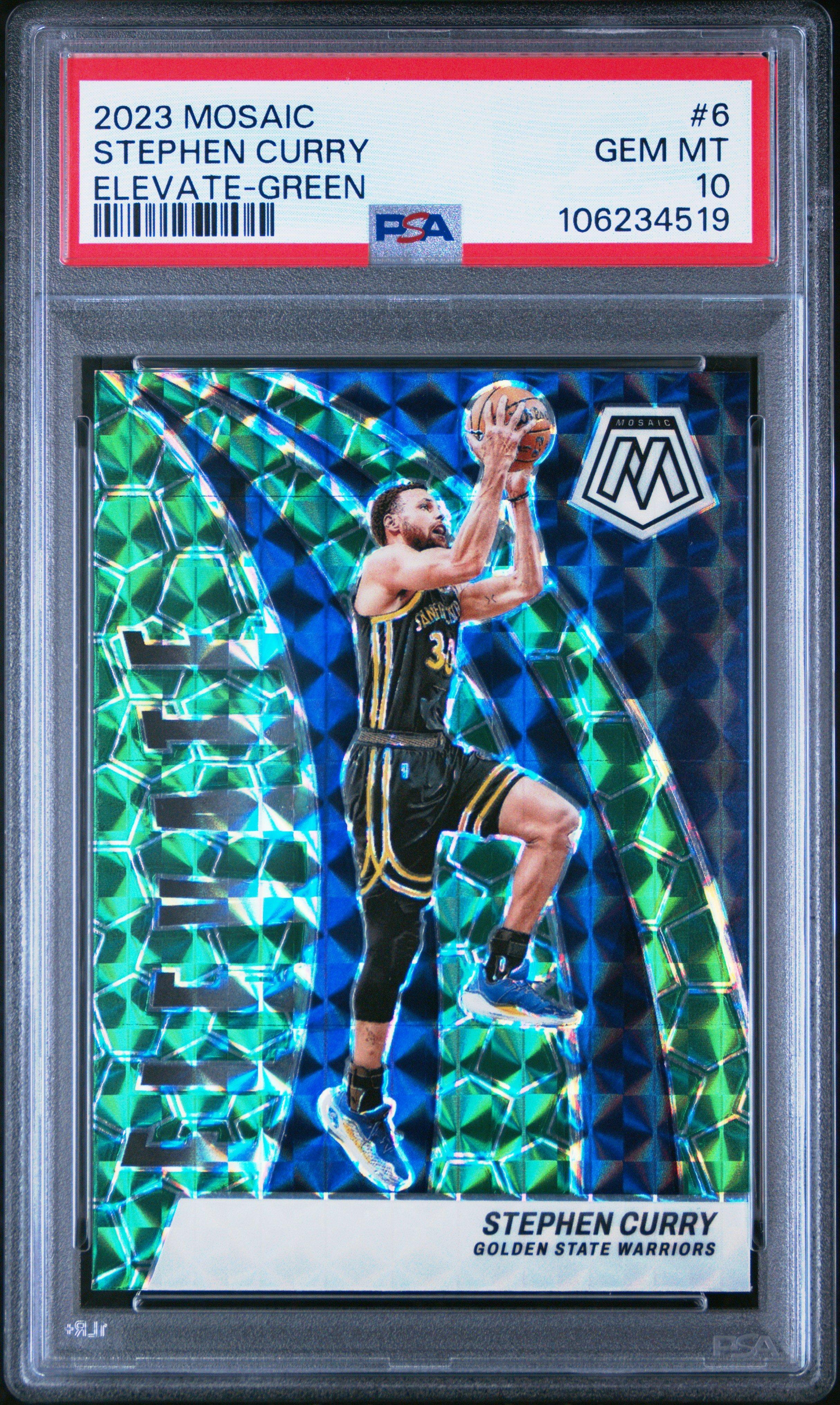 2023 Panini Mosaic Elevate 6 Stephen Curry Green PSA 10 Graded 