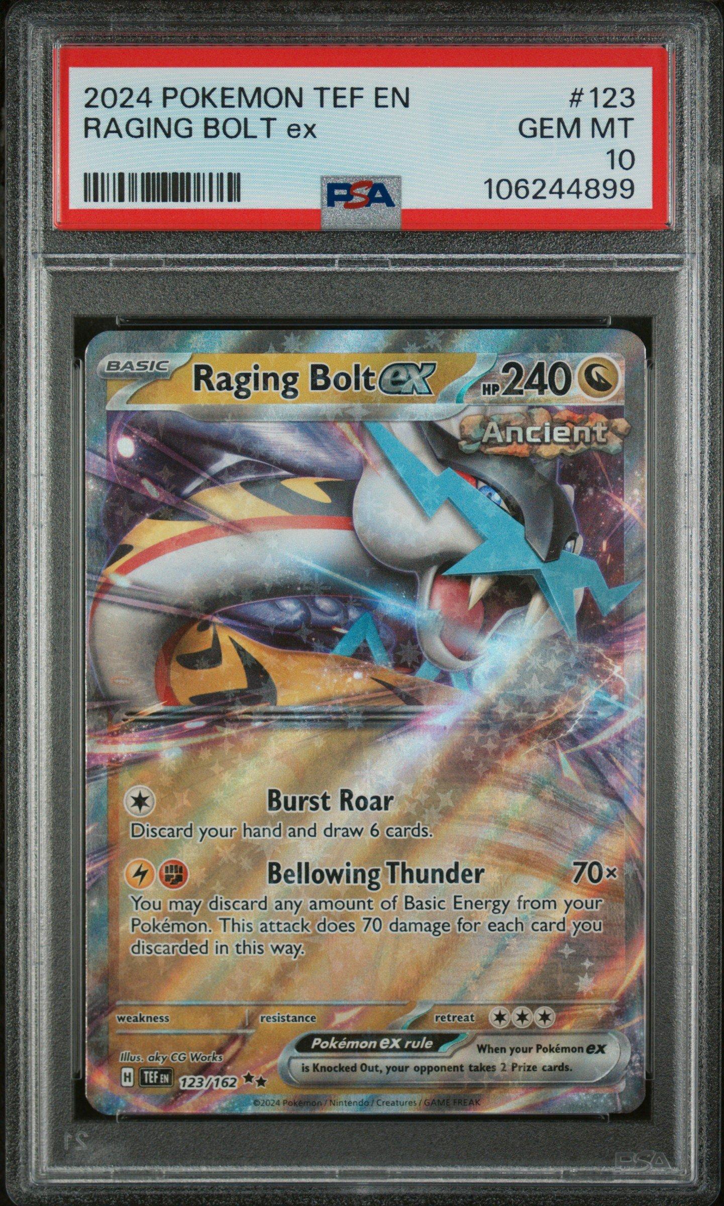 2024 Pokemon Tef En-temporal Forces 123 Raging Bolt Ex PSA 10
