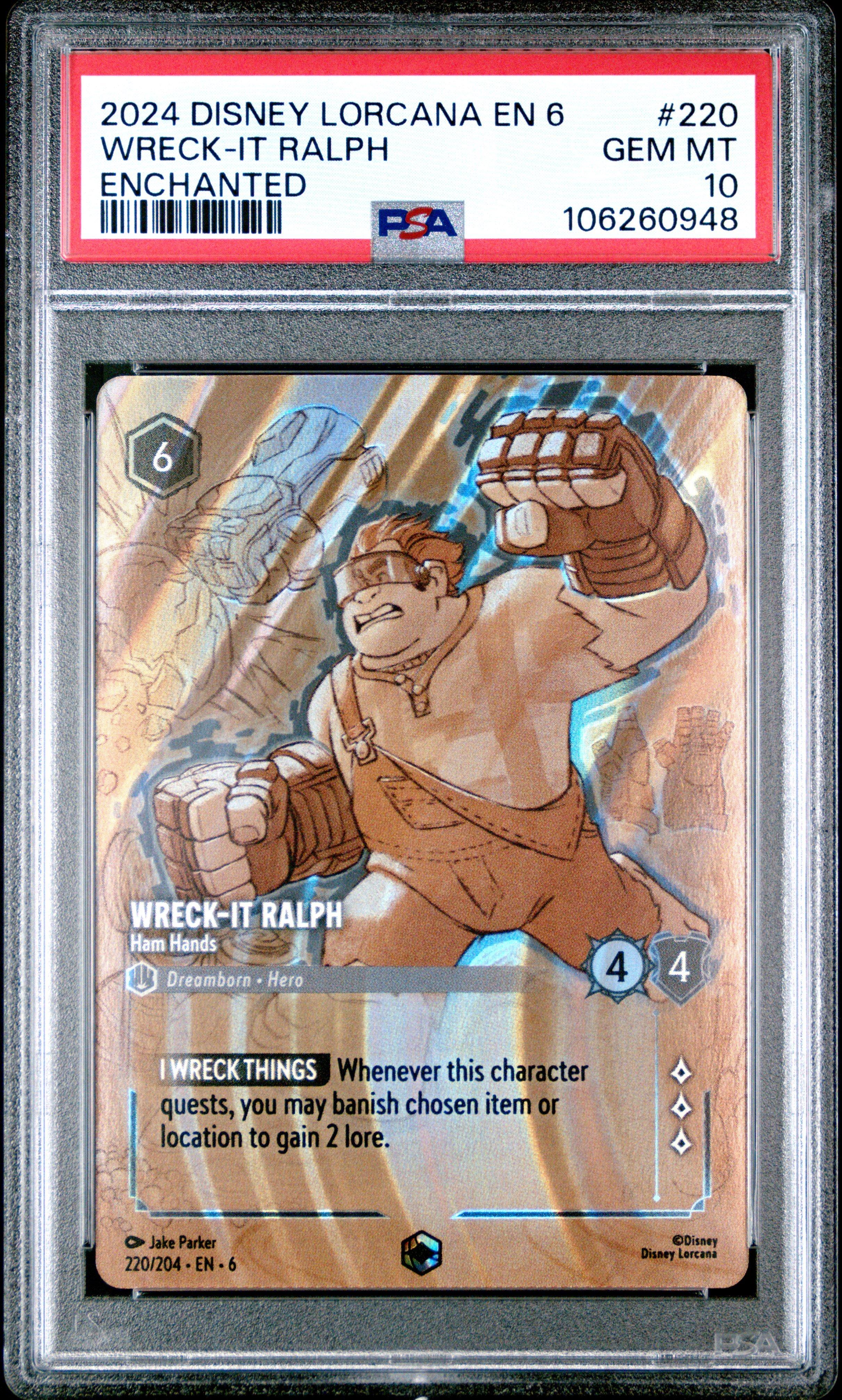 2024 Disney Lorcana En 6-azurite Sea 220 Wreck-it Ralph - Ham Hands Enchanted PSA 10