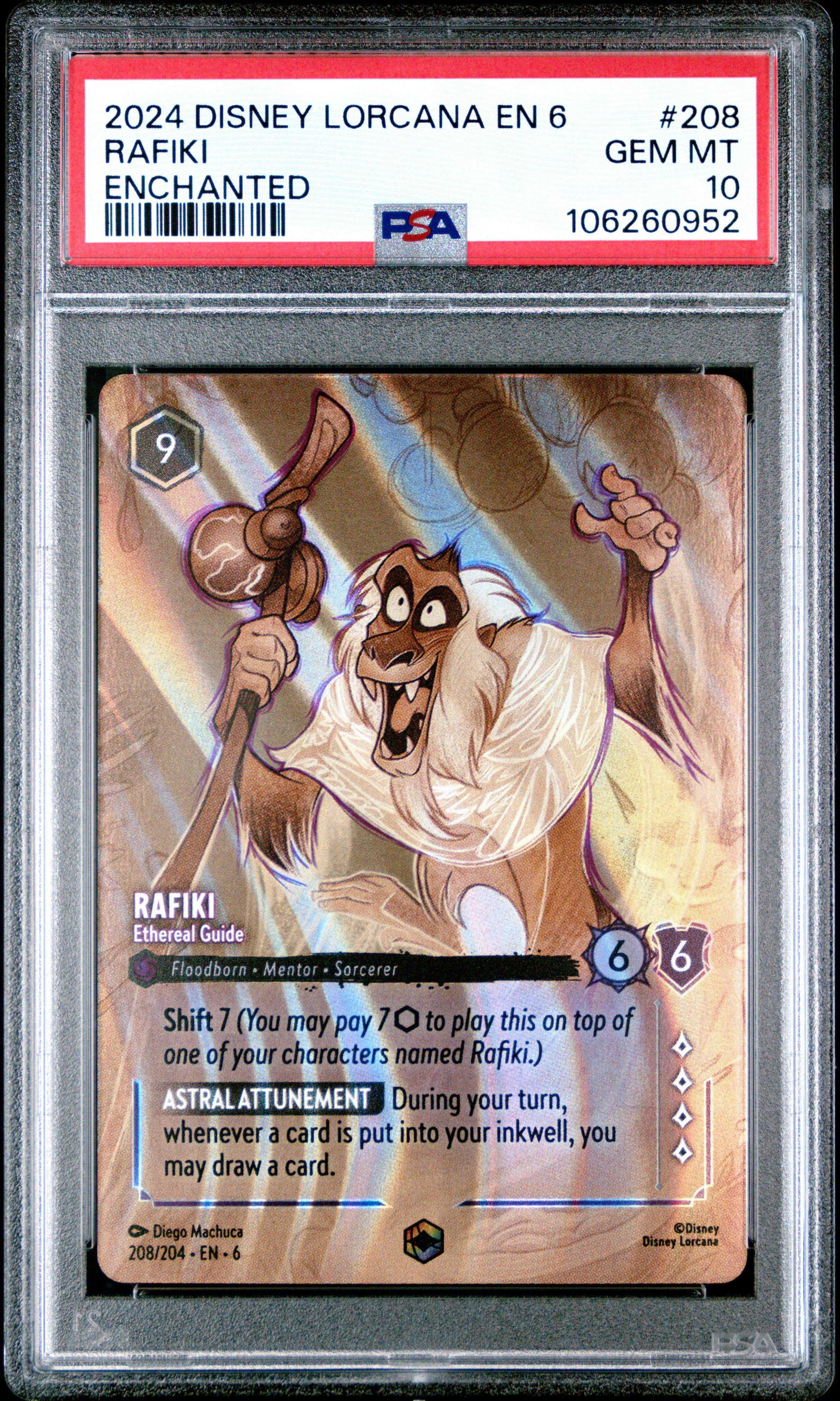 2024 Disney Lorcana En 6-azurite Sea 208 Rafiki - Ethereal Guide Enchanted PSA 10