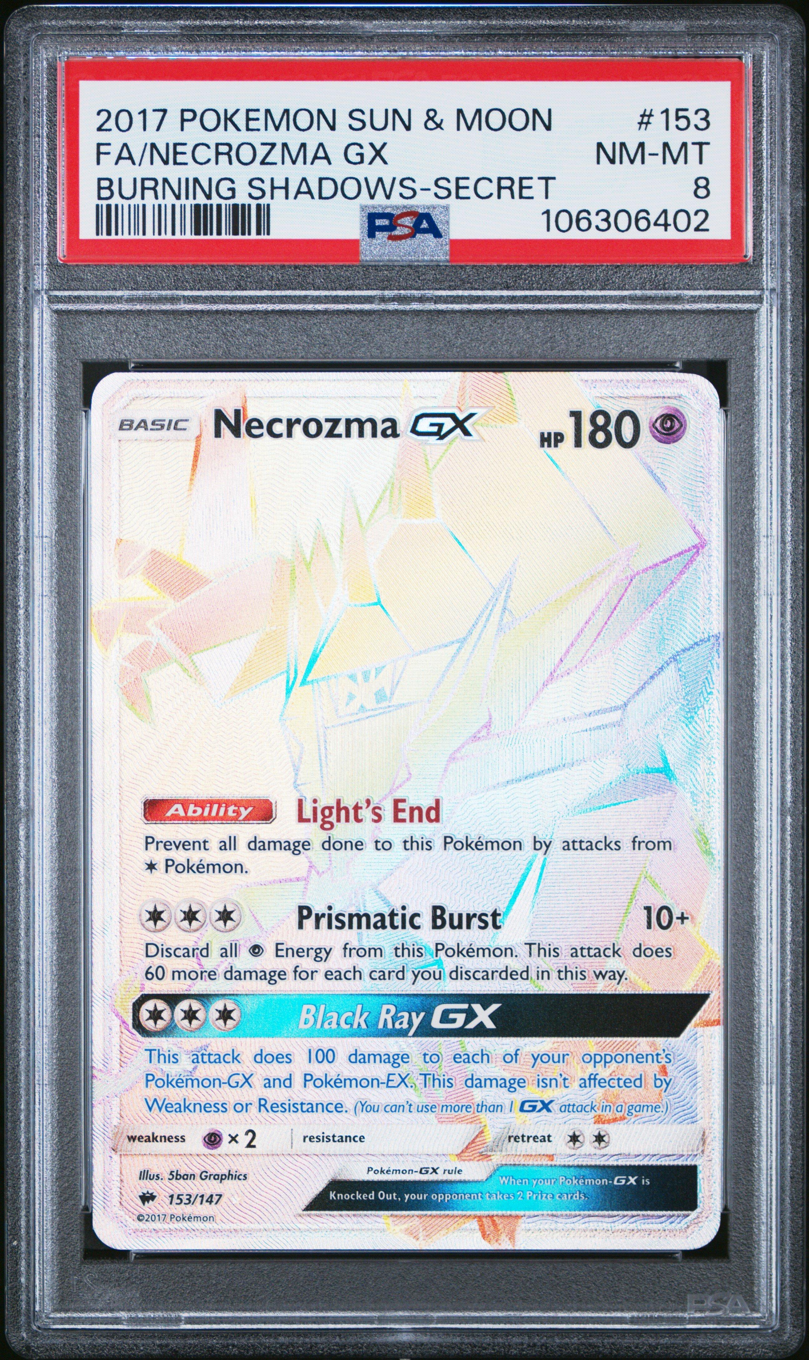 2017 Pokemon Sun & Moon Burning Shadows 153 Full Art/necrozma Gx Secret PSA 8