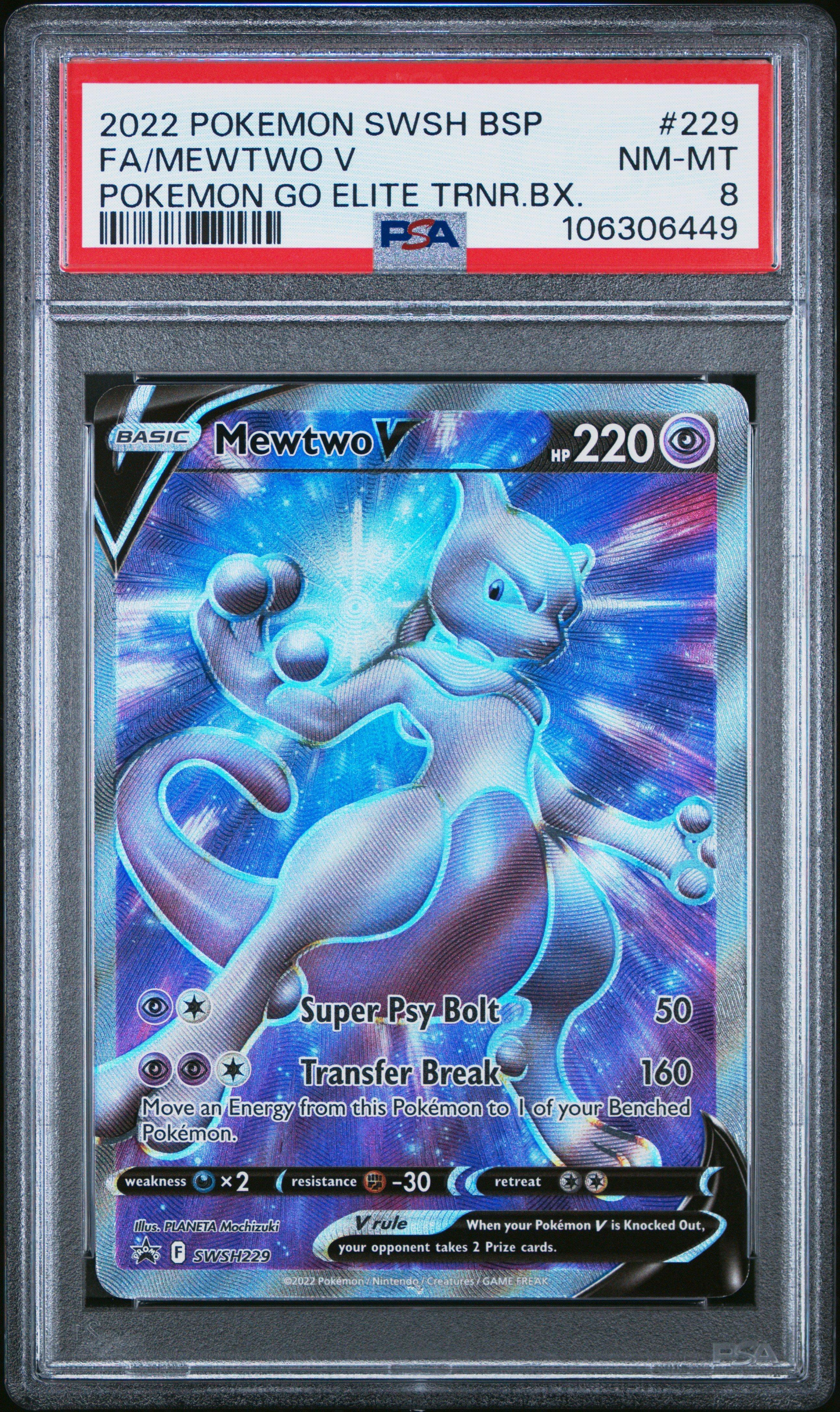 2022 Pokemon Swsh Black Star Promo 229 Full Art/mewtwo V Pokemon Go Elite Trainer Box PSA