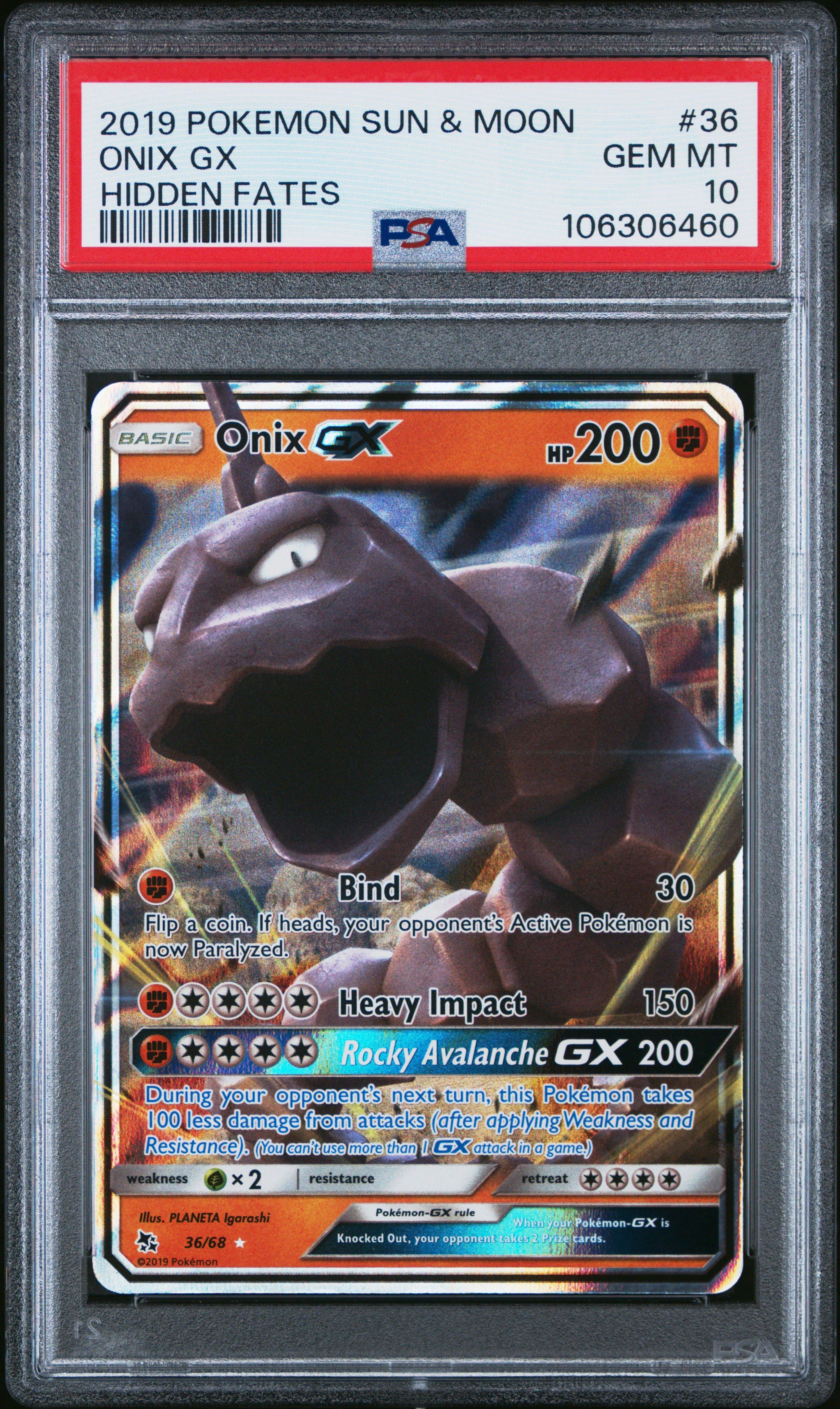 2019 Pokemon Sun & Moon Hidden Fates 36 Onix Gx PSA