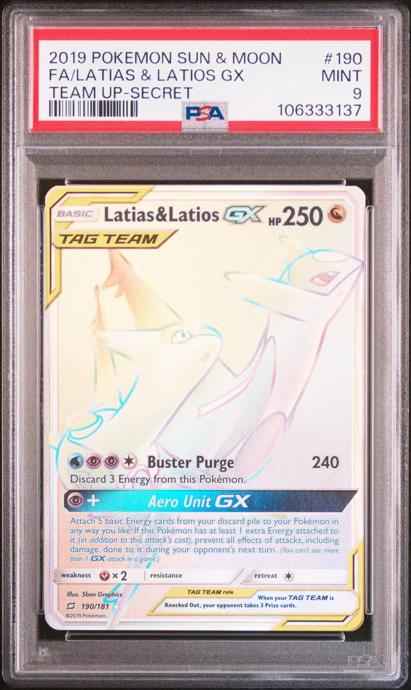 2019 Pokemon Sun & Moon Team Up 190 Full Art/latias & Latios Gx Secret PSA