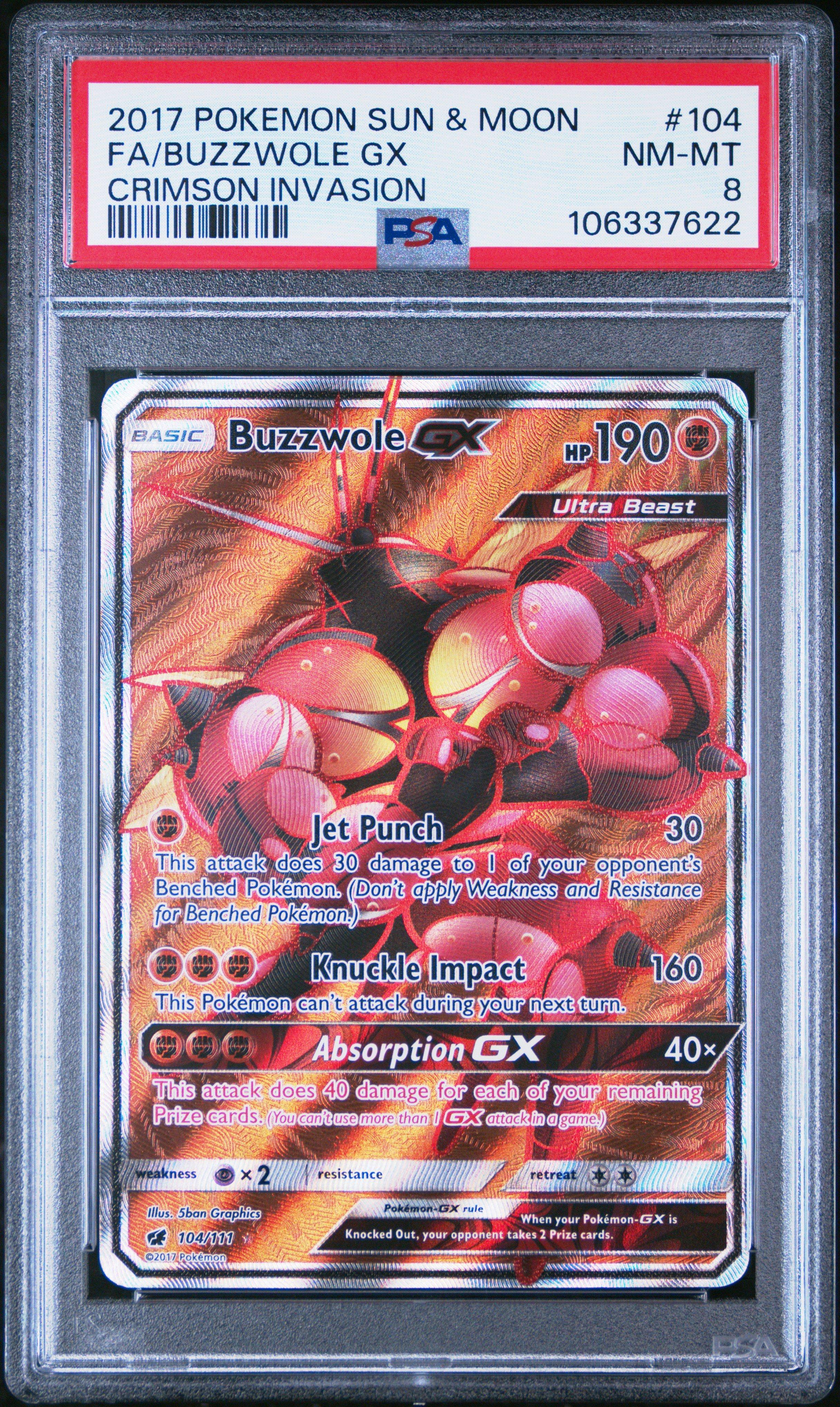 2017 Pokemon Sun & Moon Crimson Invasion 104 Full Art/buzzwole Gx PSA 8