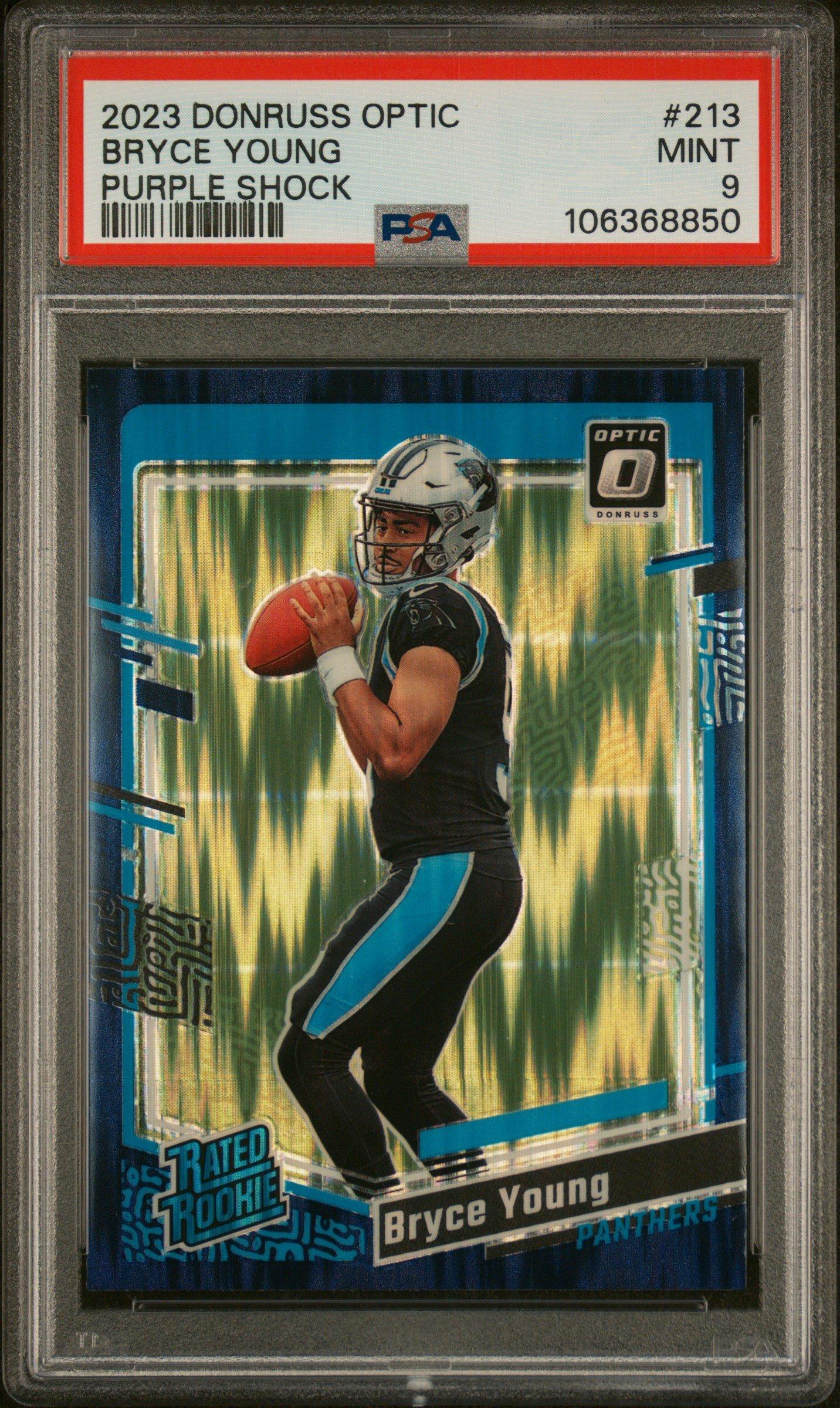 2023 Panini Donruss Optic 213 Bryce Young Purple Shock PSA 9