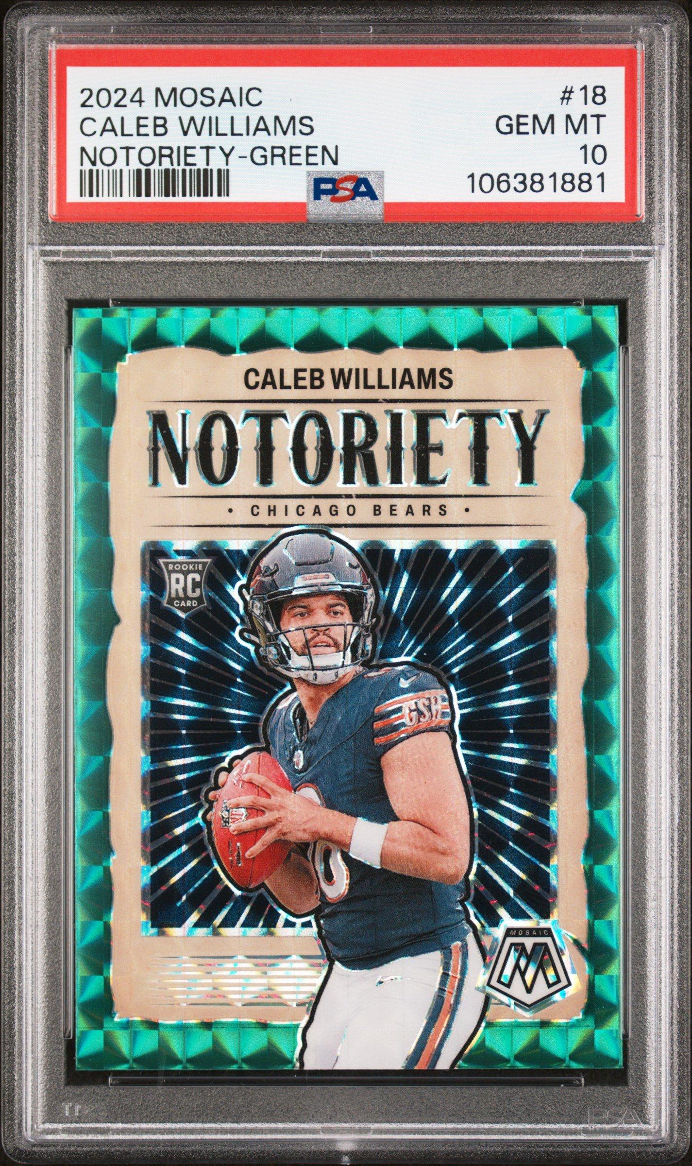 2024 Panini Mosaic Notoriety 18 Caleb Williams Green PSA 10