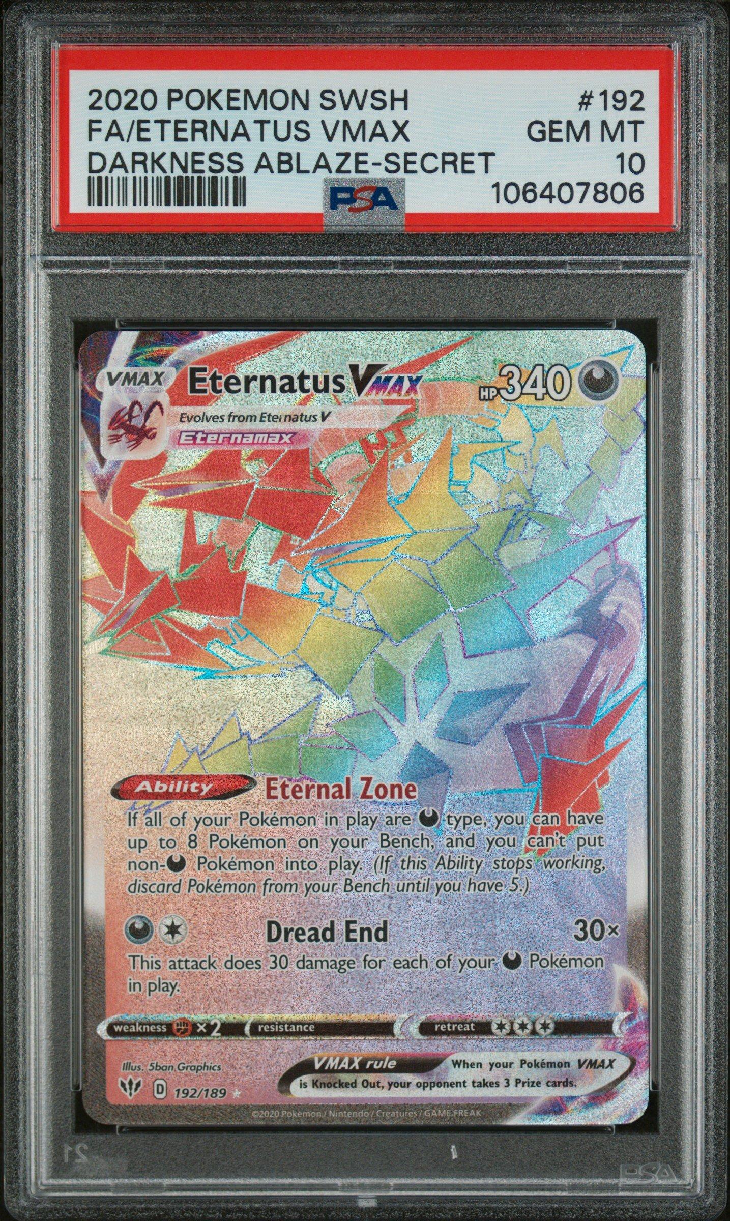 2020 Pokemon Sword & Shield Darkness Ablaze 192 Full Art/eternatus Vmax Secret PSA 10