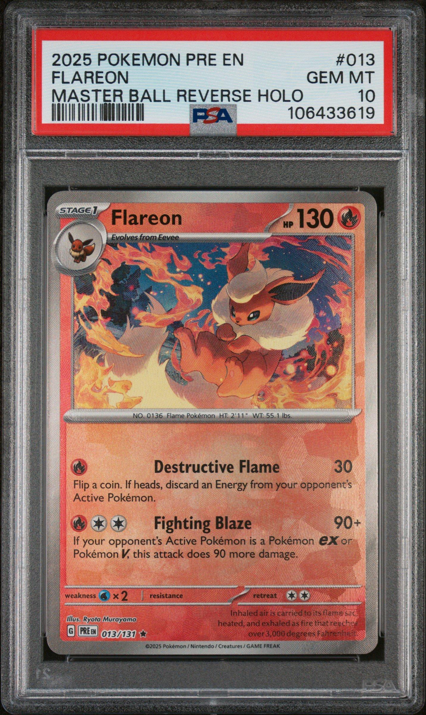 2025 Pokemon Pre En-prismatic Evolutions 013 Flareon Master Ball