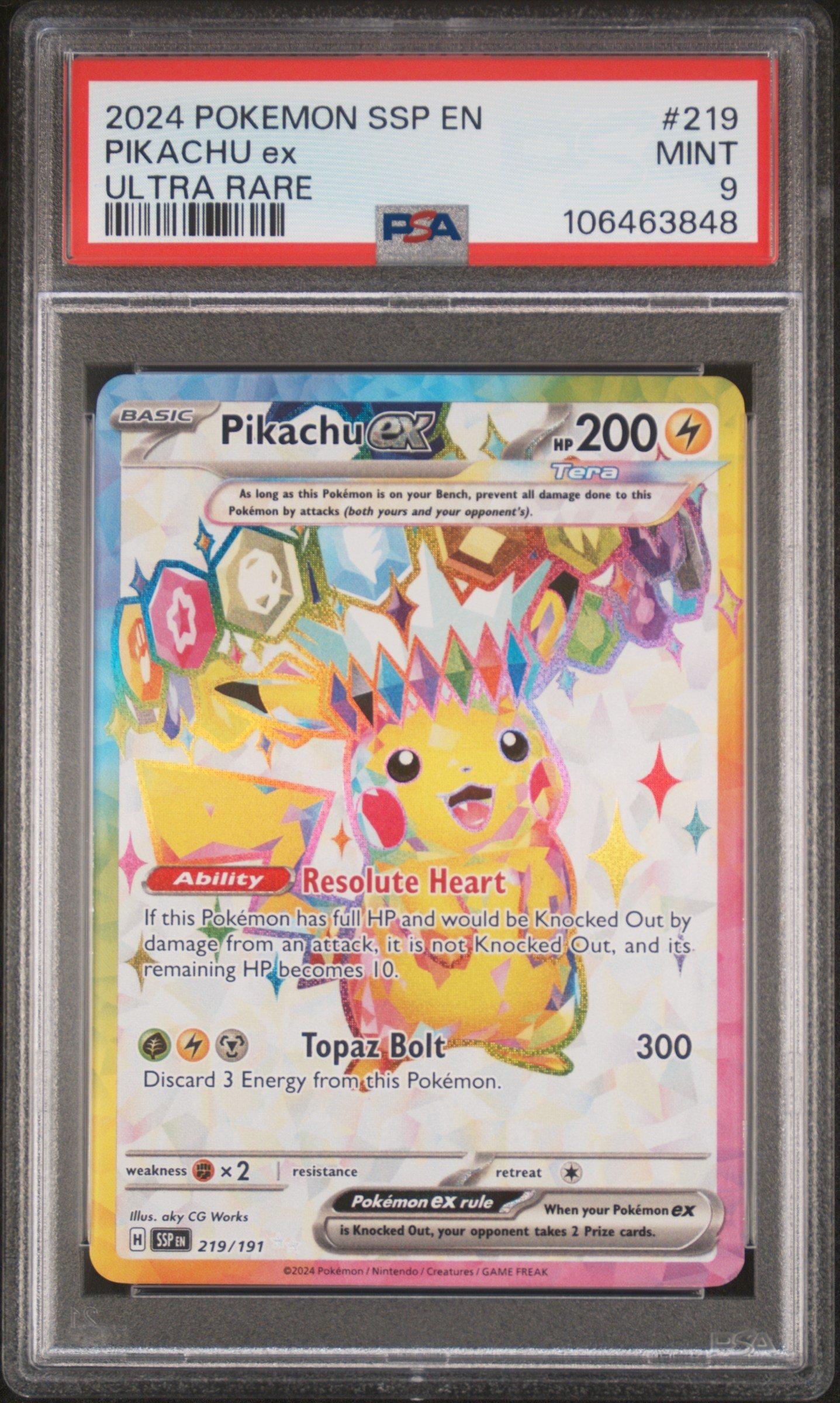 2024 Pokemon Ssp En-surging Sparks 219 Pikachu Ex Ultra Rare PSA 9