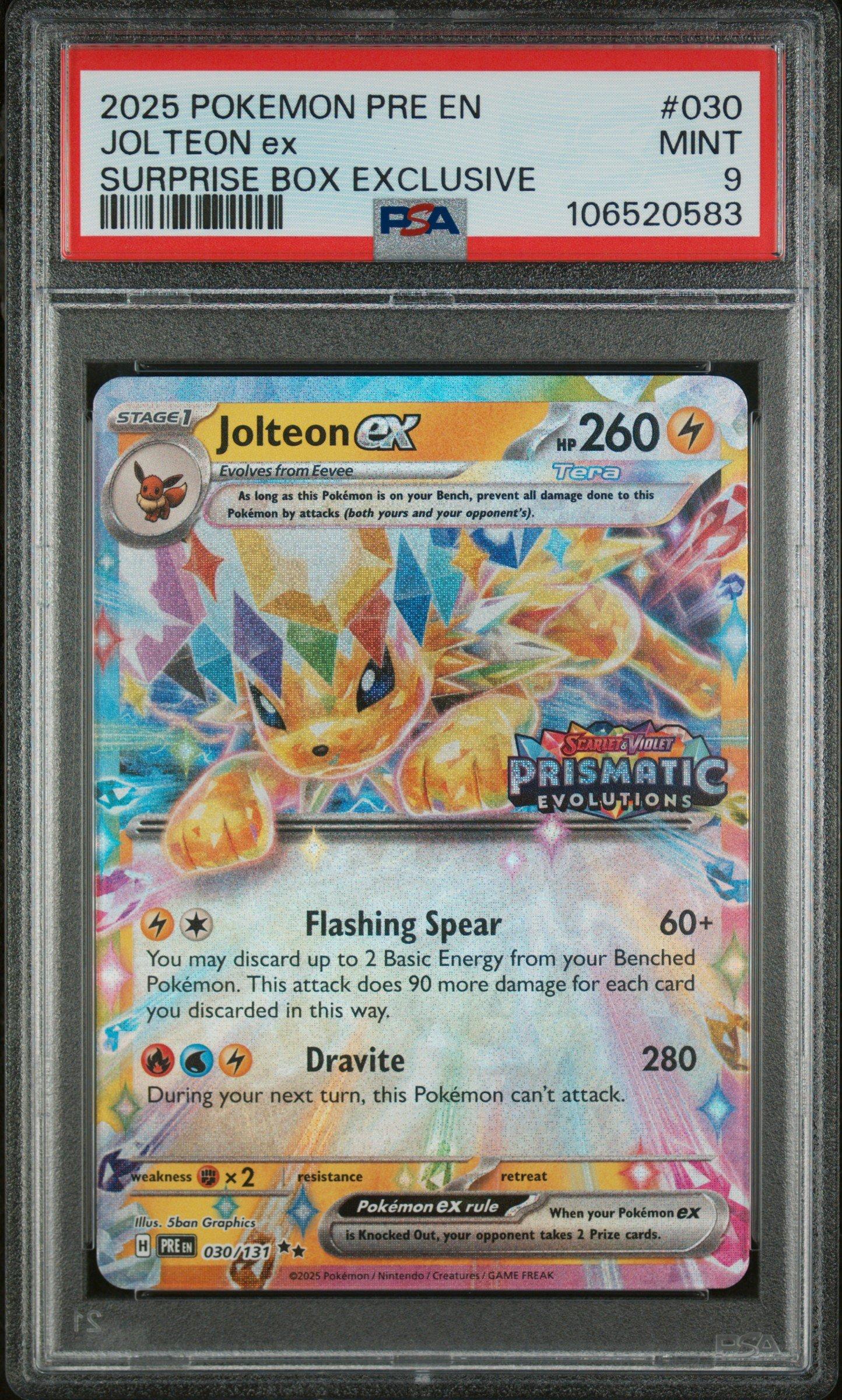 2025 Pokemon Pre En-prismatic Evolutions 030 Jolteon Ex Surprise Box Exclusive PSA