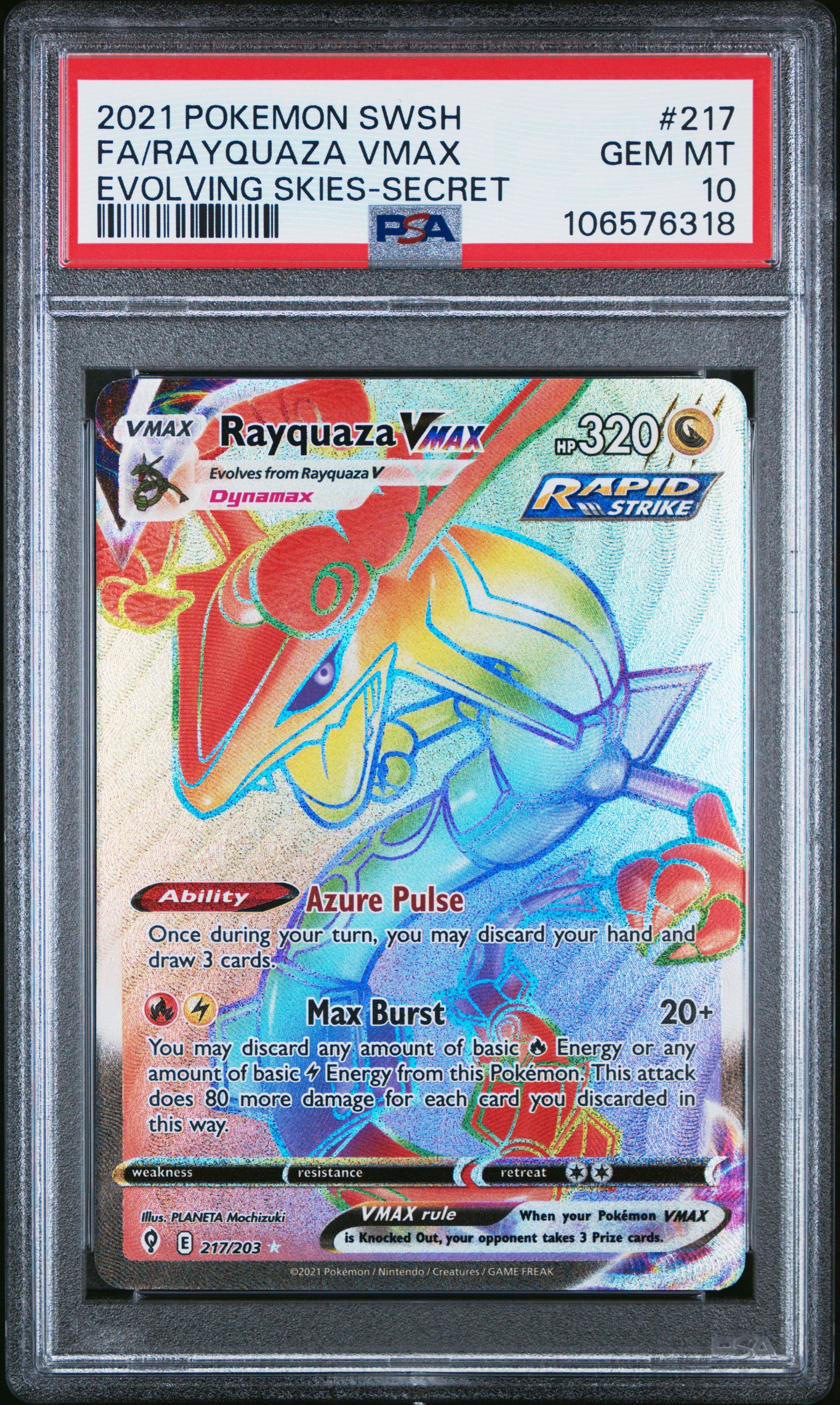2021 Pokemon Sword & Shield Evolving Skies Full Art/rayquaza Vmax Secret PSA