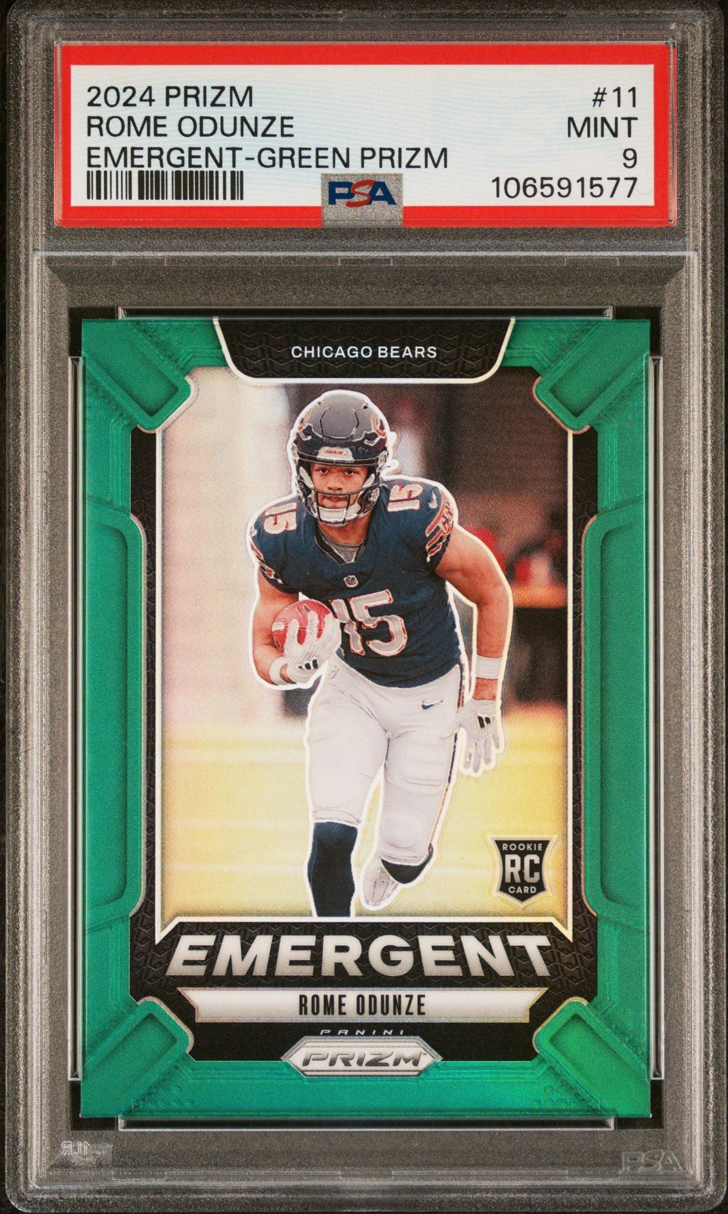 2024 Panini Prizm Emergent 11 Rome Odunze Green Prizm PSA 9 Graded