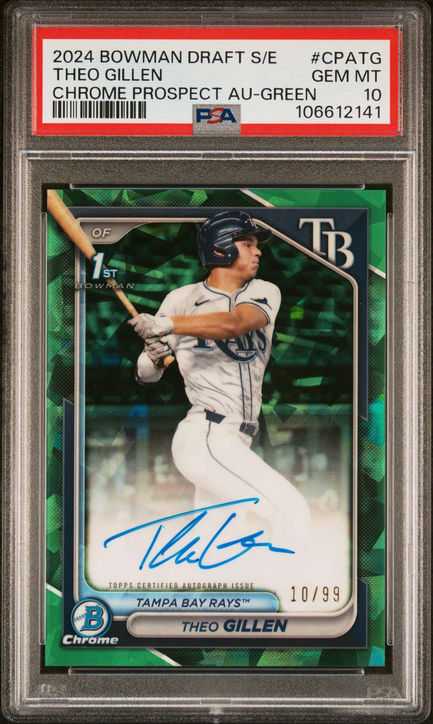 2024 Bowman Draft Sapphire Edition Chrome Sapphire Prospect Autographs Cpatg Theo Gillen Green PSA 10