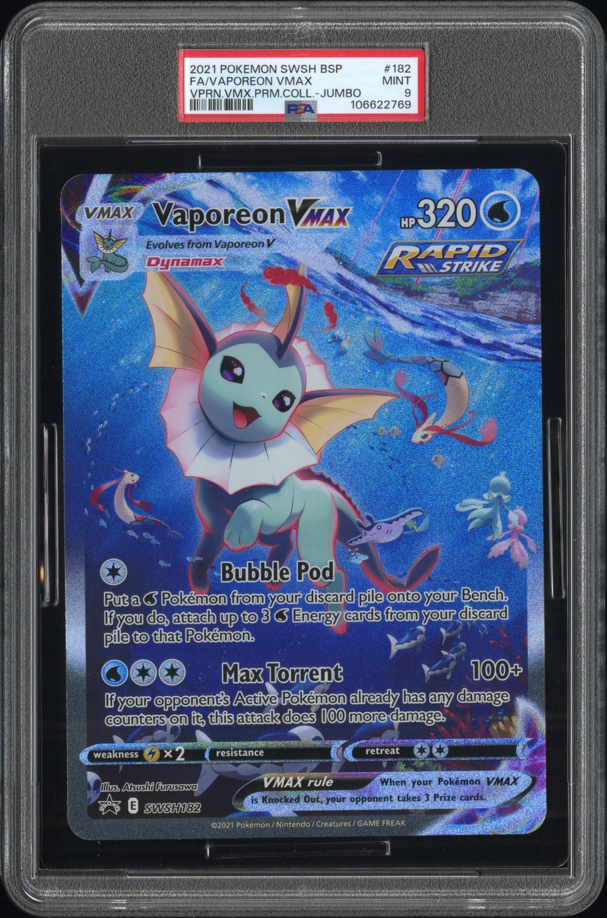 2021 Pokemon Swsh Black Star Promo 182 Full Art/vaporeon Vmax Vaporeon Vmax Premium Collection-jumbo PSA 9