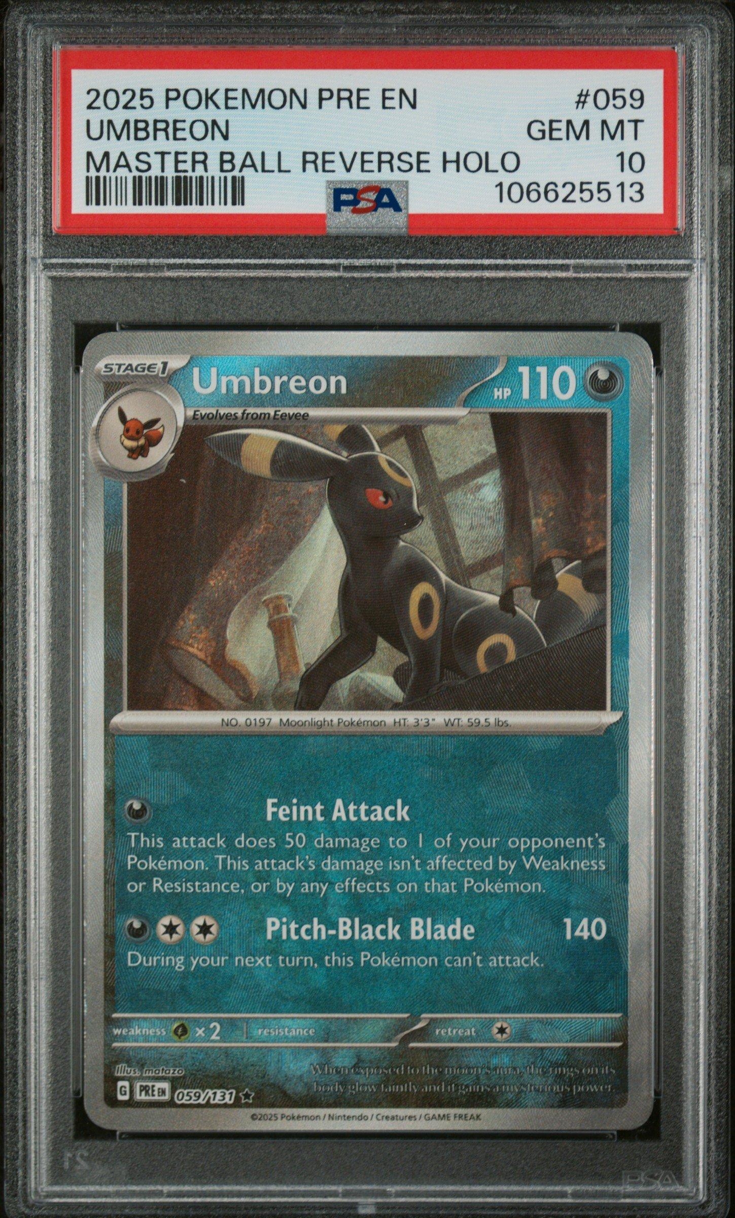 2025 Pokemon Pre En-prismatic Evolutions 059 Umbreon Master Ball Reverse  Holo PSA 10 Graded Card | GameStop