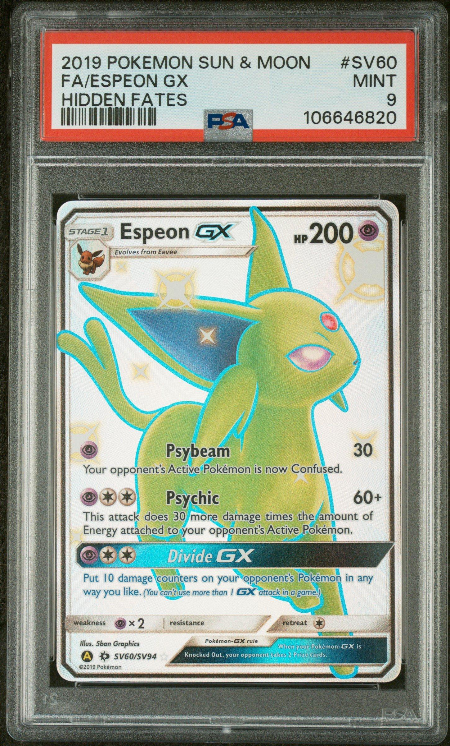 2019 Pokemon Sun & Moon Hidden Fates Sv60 Full Art/espeon Gx PSA