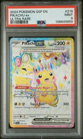 ポケモンカードゲーム 2024 Pikachu ex SPECIAL ART RARE PSA10 2024 Pokemon Ssp En-surging Sparks 219 Pikachu Ex Ultra Rare PSA 9