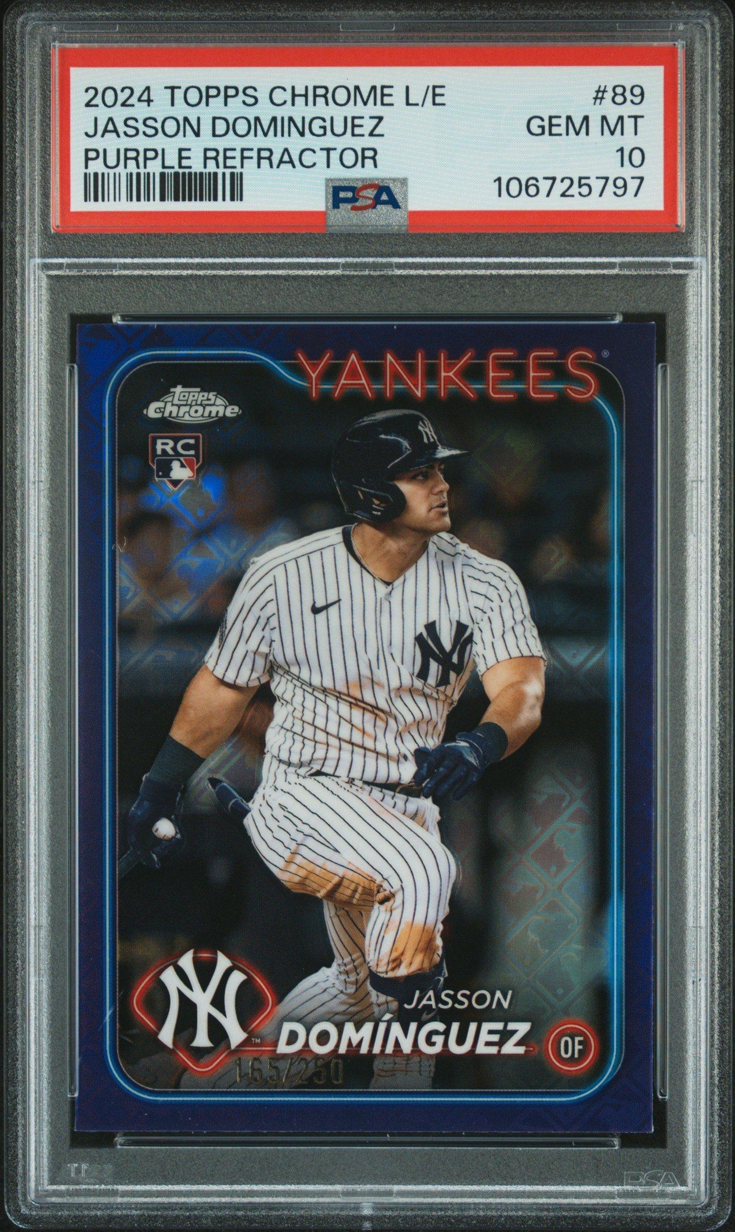 2024 Topps Chrome Logofractor Edition 89 Jasson Dominguez Purple Refractor PSA 10