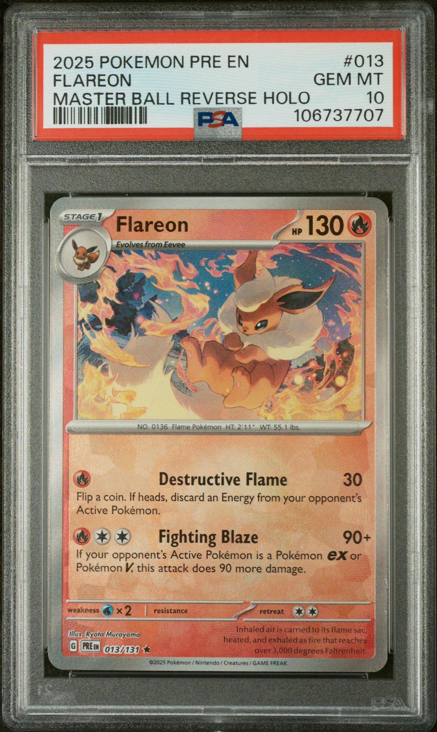 2025 Pokemon Pre En-prismatic Evolutions 013 Flareon Master Ball